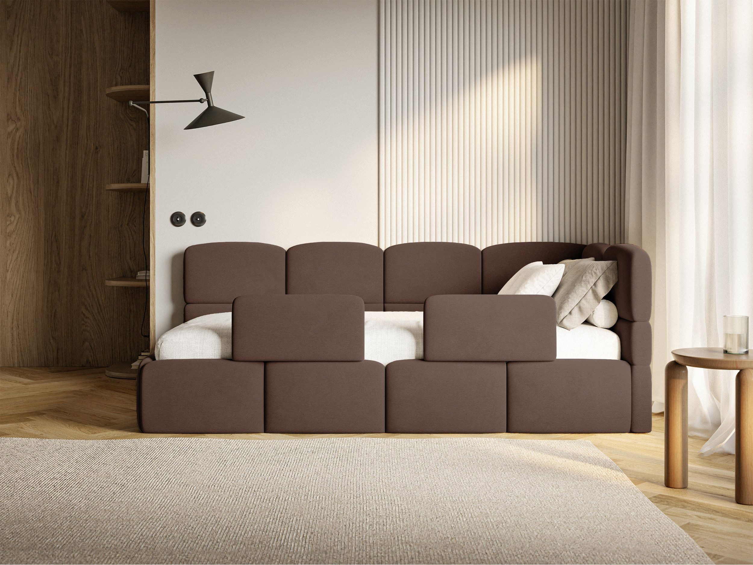 Selsey Kinderbett CLOUDY, Bettkasten, 2x Rausfallschutz, Samt wasserabweisend, 90 x 200 cm