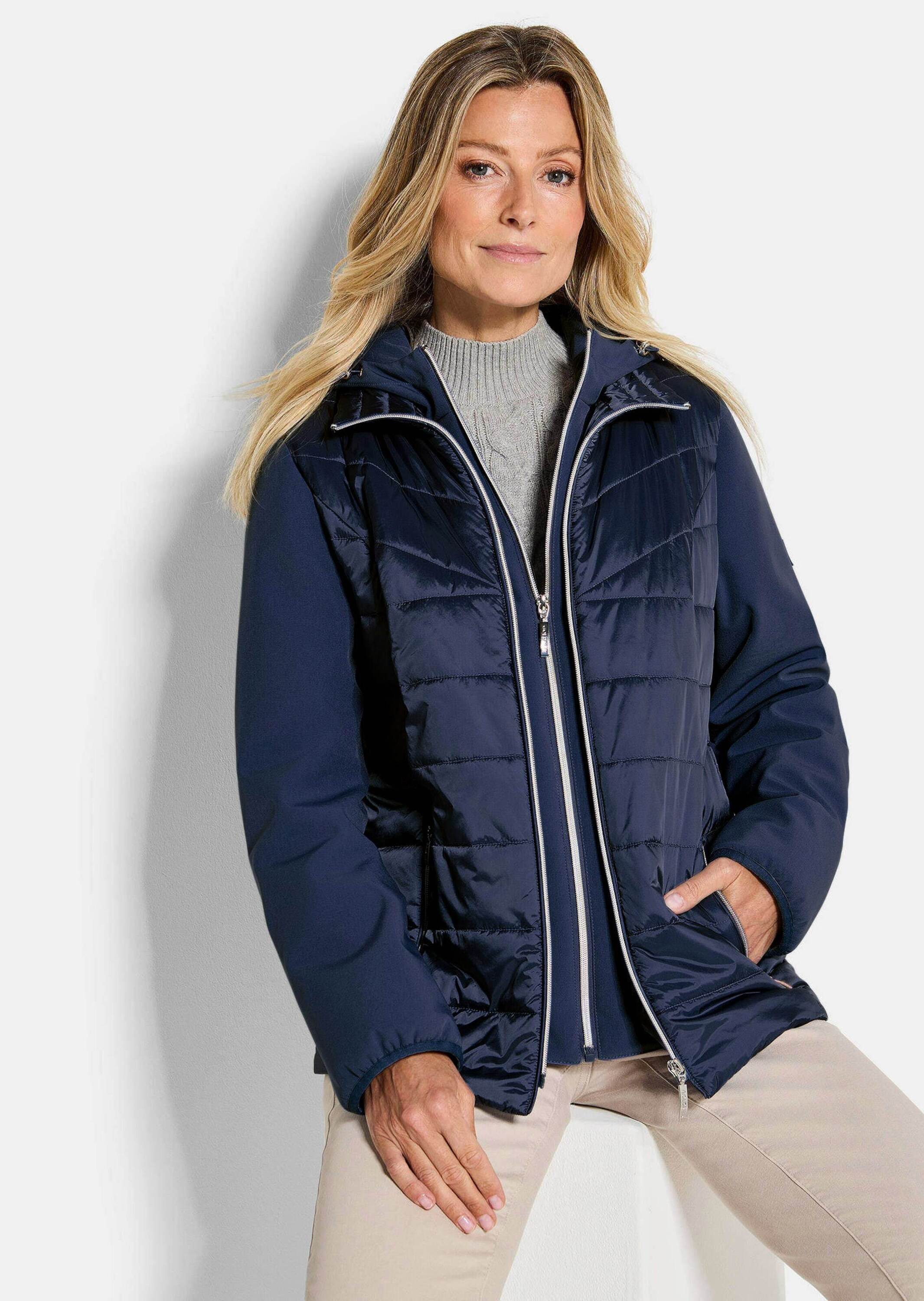 GOLDNER Outdoorjacke Sportive Steppjacke mit Kapuze Winterjacke mit Stehkragen, Reißverschlüssen, Taschen und Langarm
