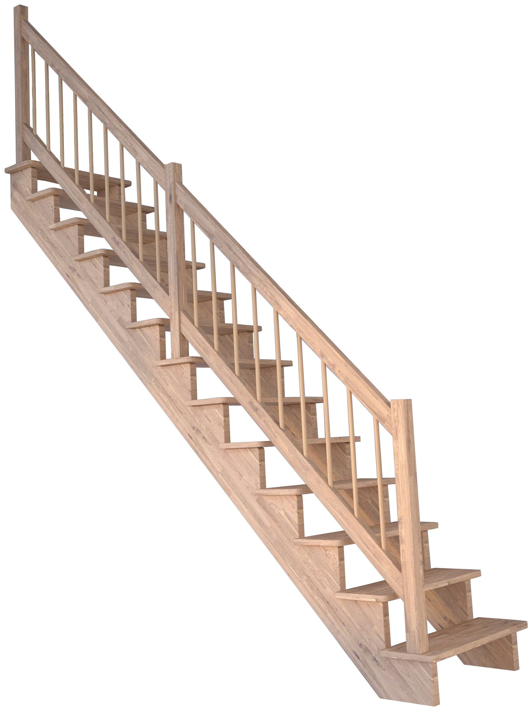 Starwood Systemtreppe Massivholz Lindos, Holz-Holz bis Durchgehende Geländer, Wangenteile für cm, 300 offen, Design Geschosshöhen Stufen