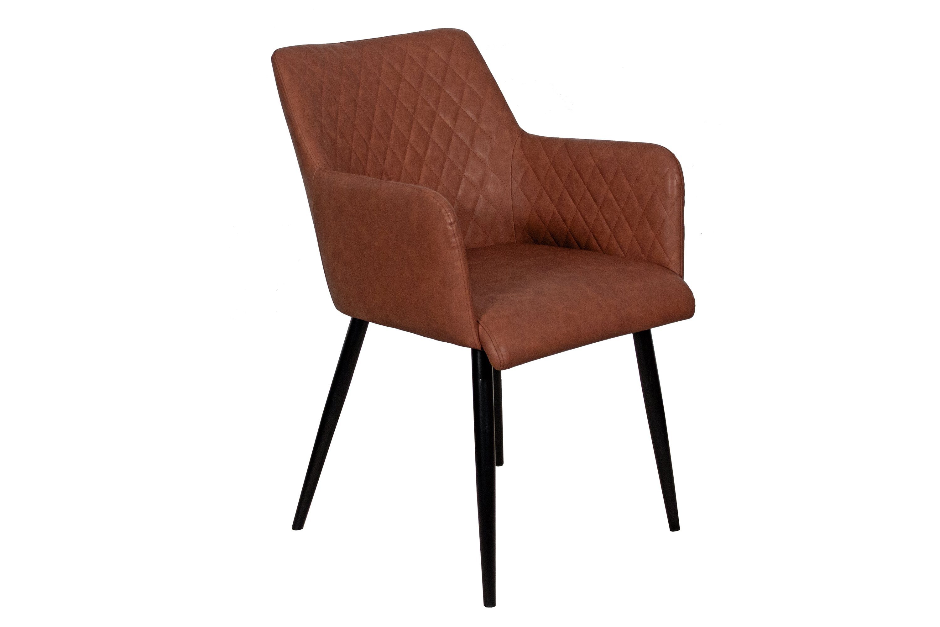 Junado® Armlehnstuhl Rose, eleganter Stuhl mit Kunstlederbezug und Rautenmuster cognac
