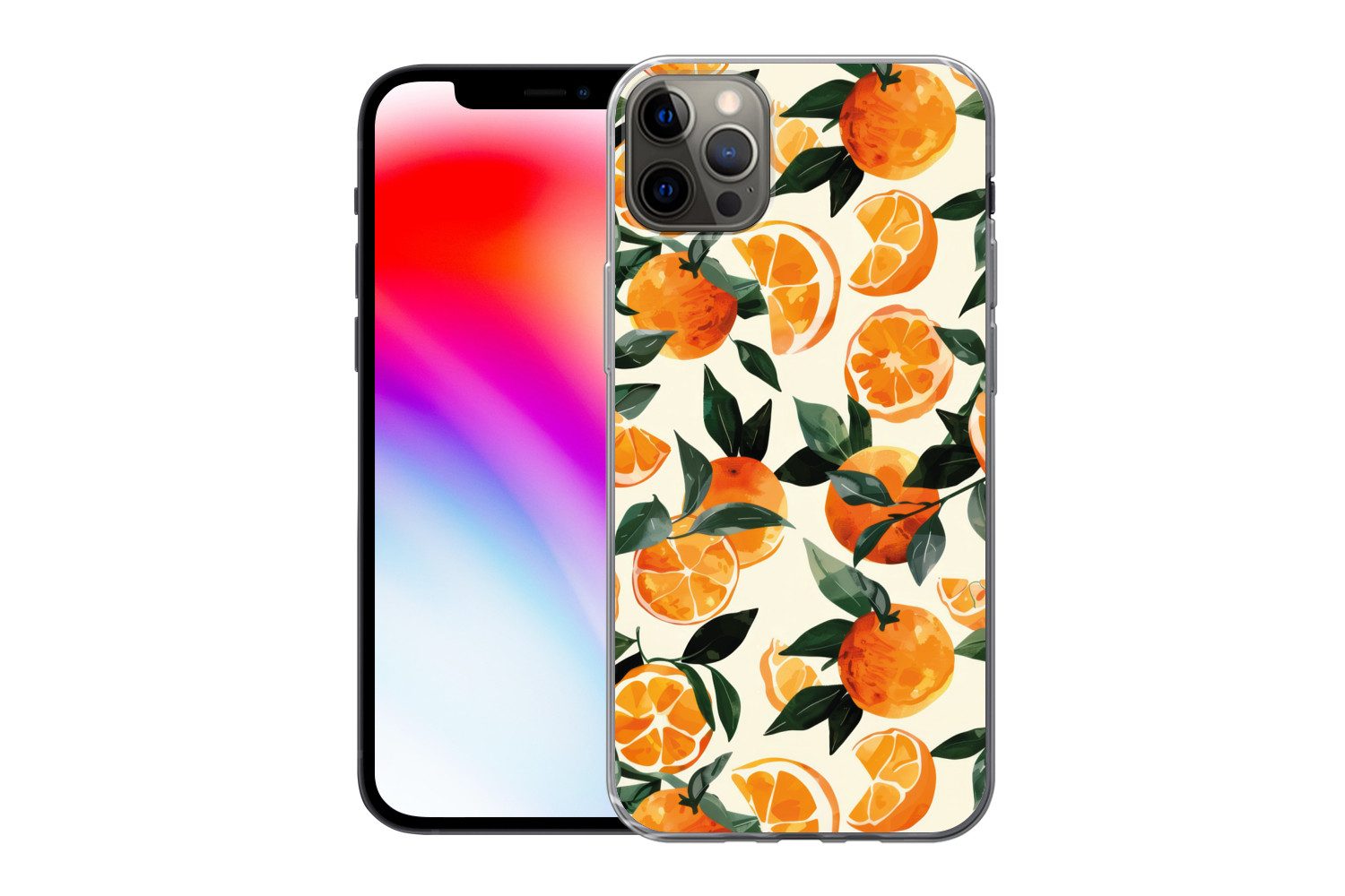 MuchoWow Handyhülle für Apple iPhone 13 Pro Max Orangen - Früchte - Blätter - Orange - Grü, Smartphone-Bumper, Print, Handy Schutzhülle Dünn