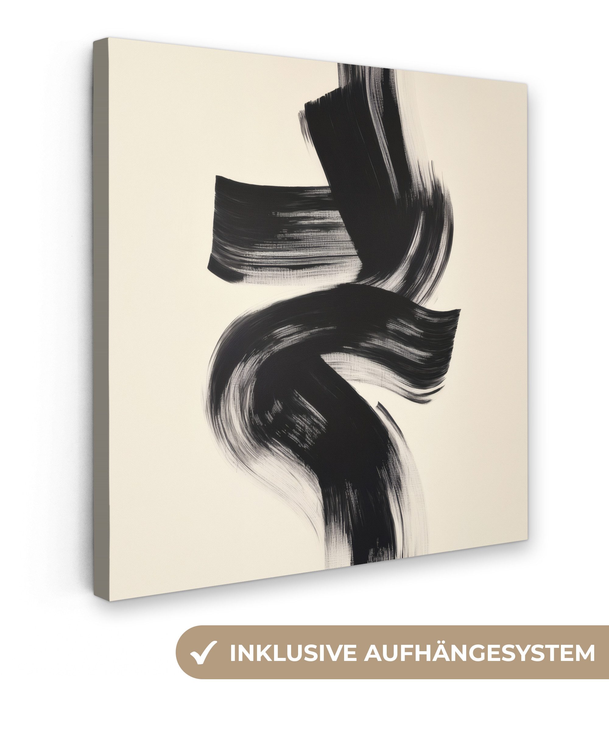 OneMillionCanvasses® Leinwandbild Streifen - Schwarz - Abstrakt, Fotodruck (1 St), Wandbild, Deko Schlafzimmer Wohnzimmer Flur 20x20 cm