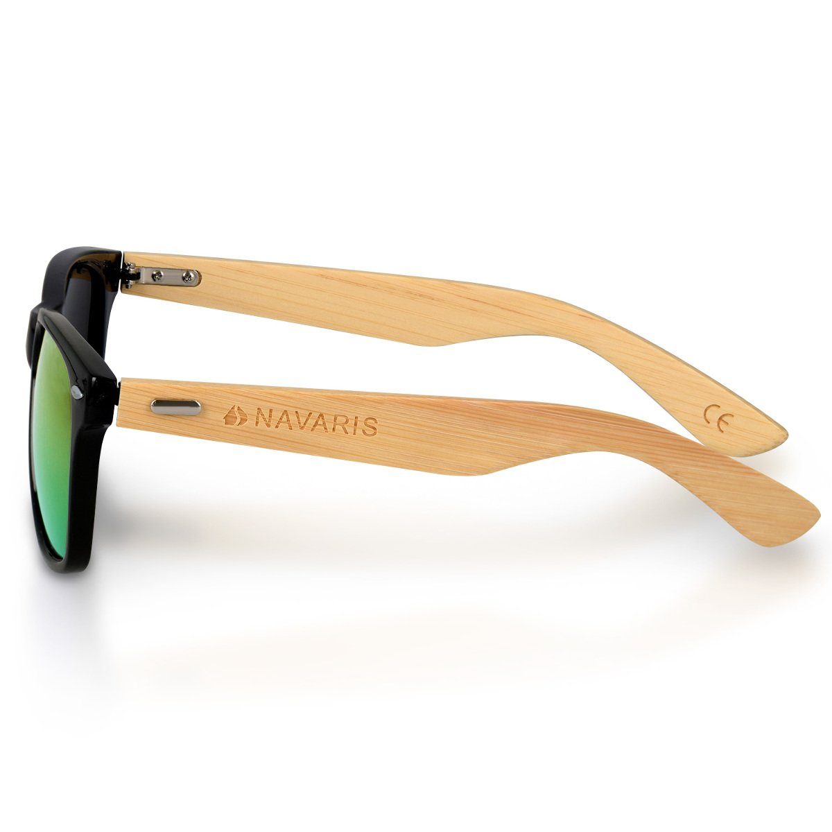 Navaris Sonnenbrille UV400 Unisex Bügeln - mit Etui Schwarz Bambus Brille mit Holzbrille