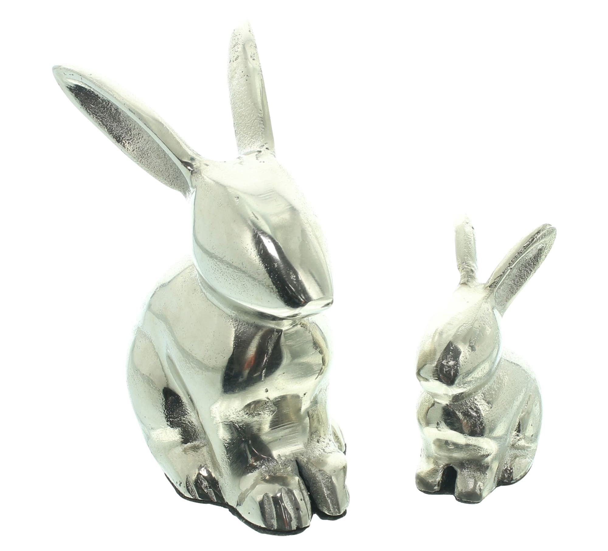 Dekoleidenschaft Osterhase "Silber" Aluminium Hasenfigur in Antik Optik, Osterdeko, Osterfigur (2 St., im Set), 8 + 14 cm hoch, Deko Figur sitzend