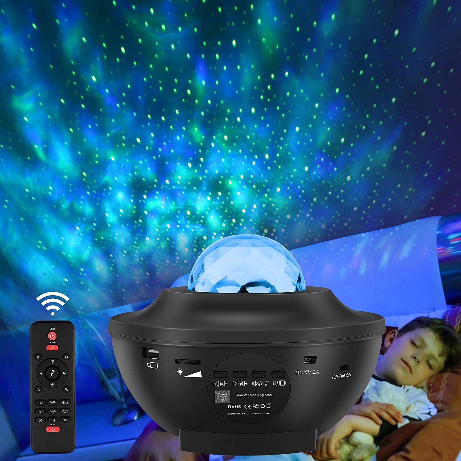 LED-Sternenhimmel UFO Nachtlicht Kinder für Baby Bluetooth, Nachtlicht, Projektor, Daskoo integriert, Projektor Galaxie LED fest Nachtlicht Erwachsene