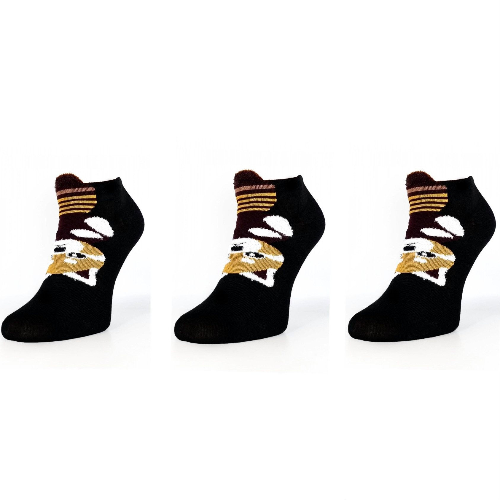 Aurelie Freizeitsocken Kurze Socken für Damen aus Baumwollmischung mit Pandamuster in Schwarz (3-Paar)