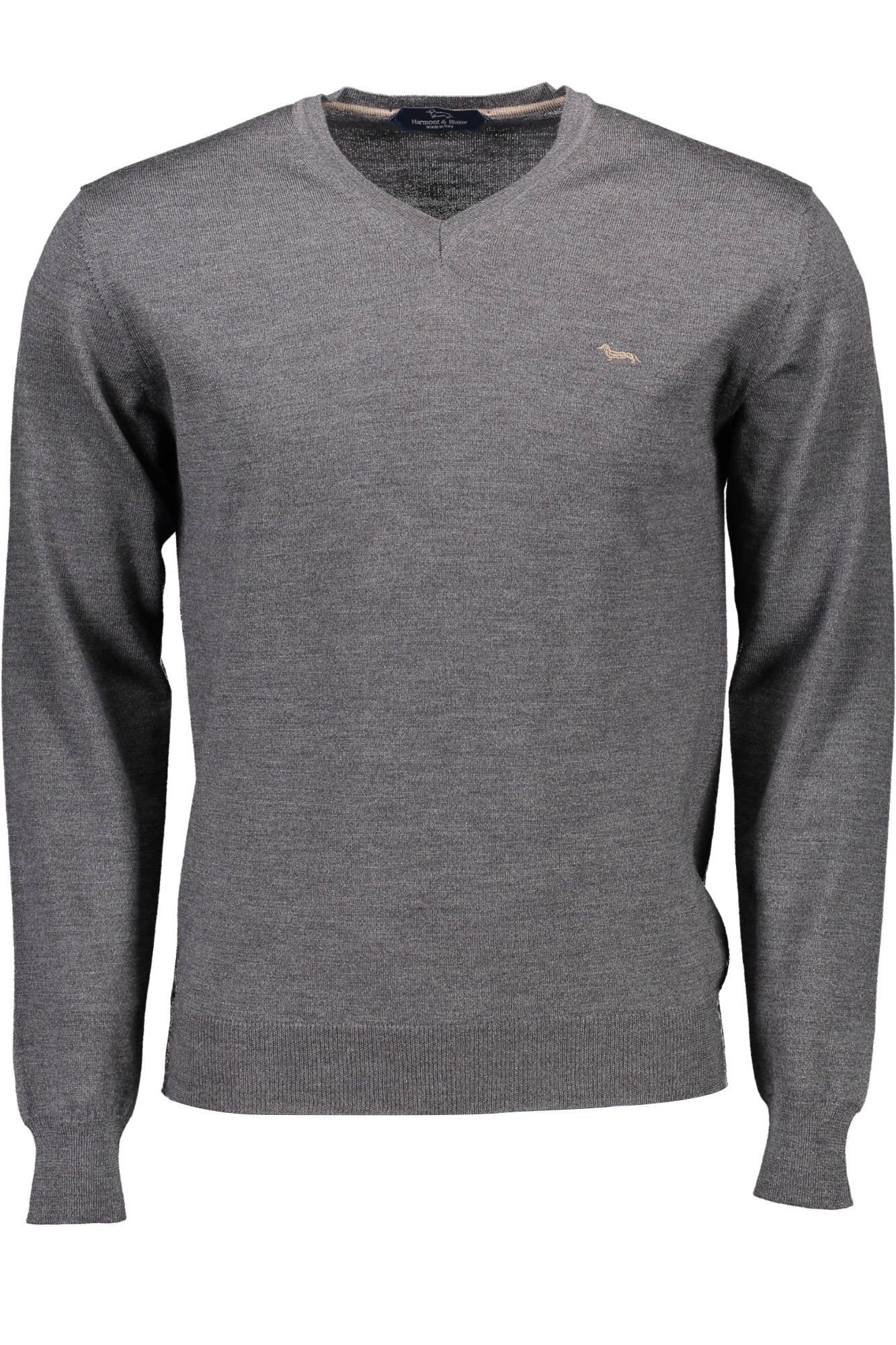 Harmont & Blaine Strickpullover Eleganter Langarm V-Pullover in Grau mit Logo für Herren
