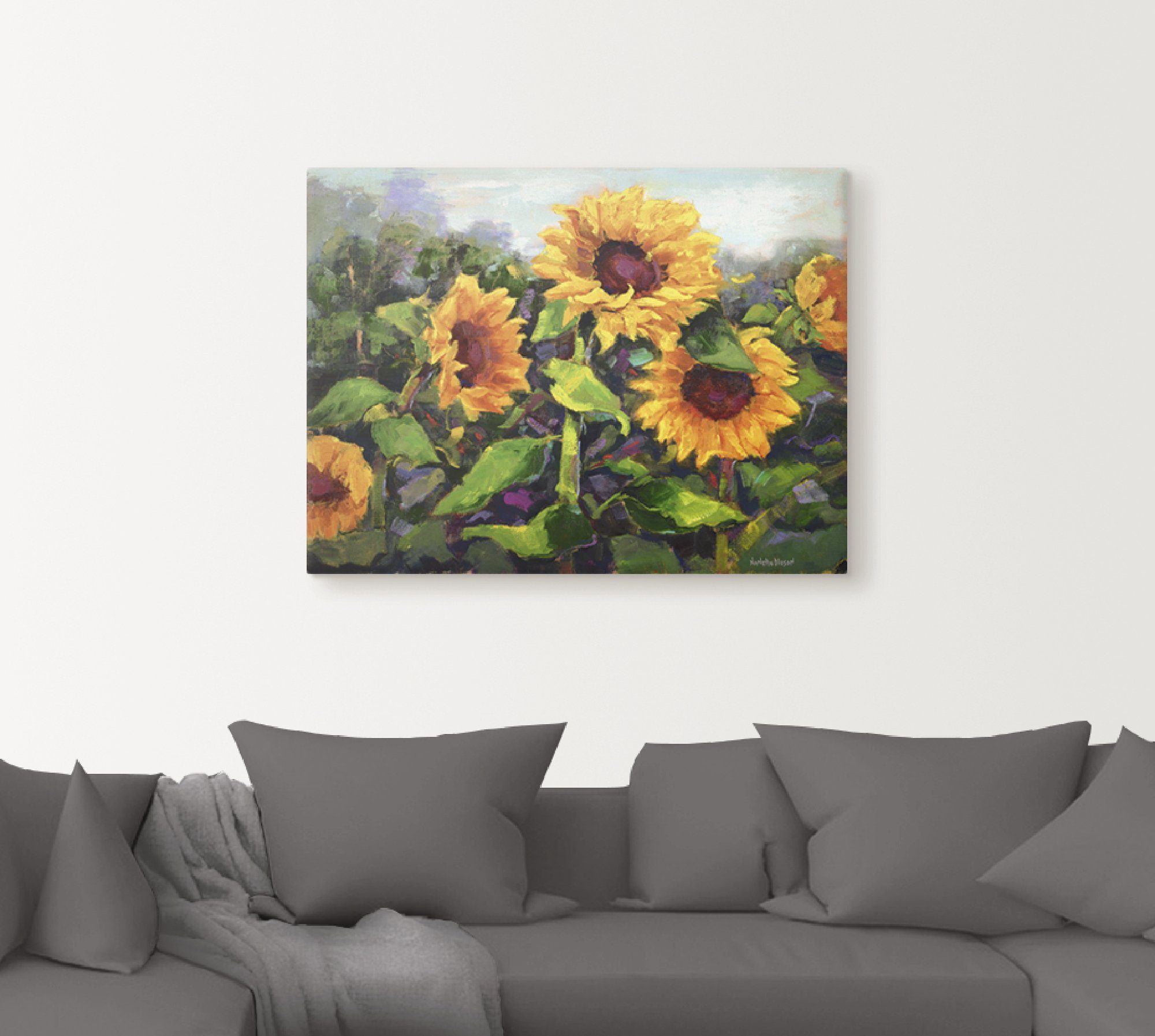 Artland Leinwandbild Das Erwachen der Sonnenblumen IV, Blumen (1 St), auf Holzrahmen gespannt