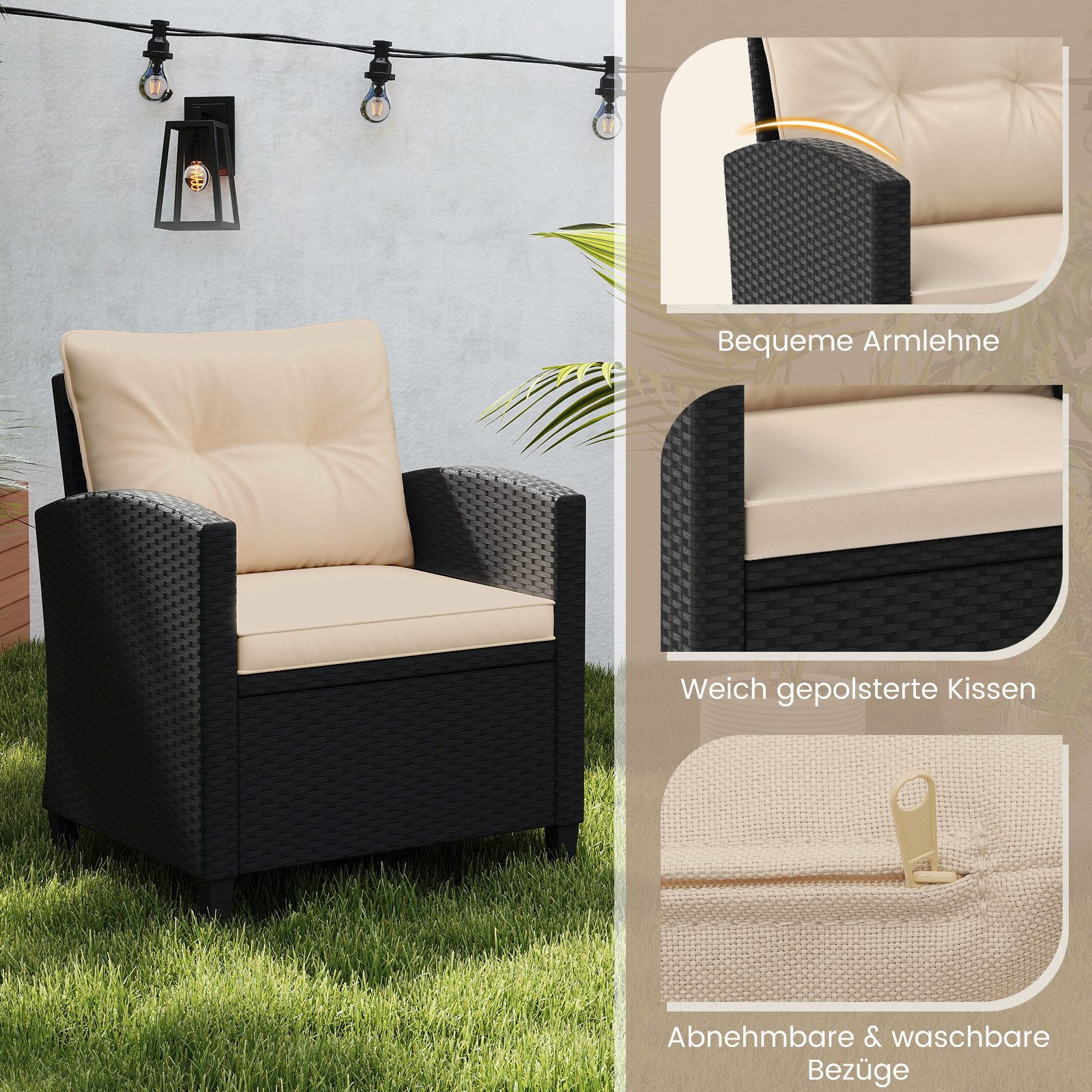 KOMFOTTEU Gartenlounge-Set, (3-tlg), Rattan Gartenmöbel Set, günstig online kaufen
