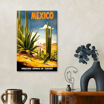 Posterlounge Leinwandbild Vintage Travel Collection, Mexiko-Kaktus, Vintage Illustration
