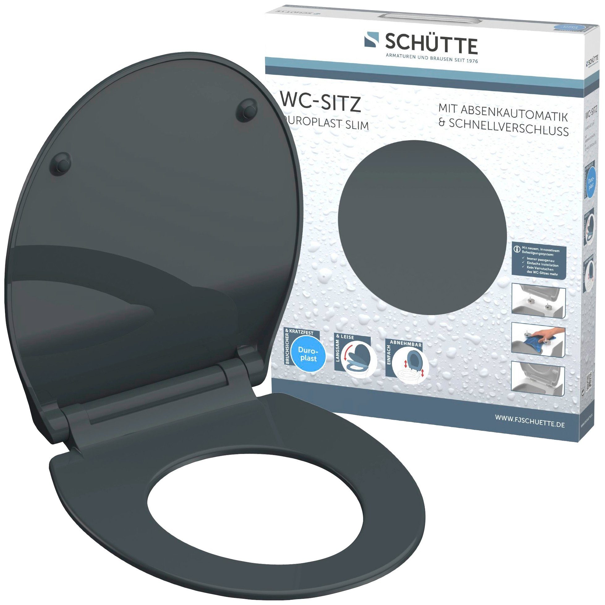 Schütte WC-Sitz SLIM, Duroplast, Absenkautomatik, Schnellverschluss, besonders flache Form