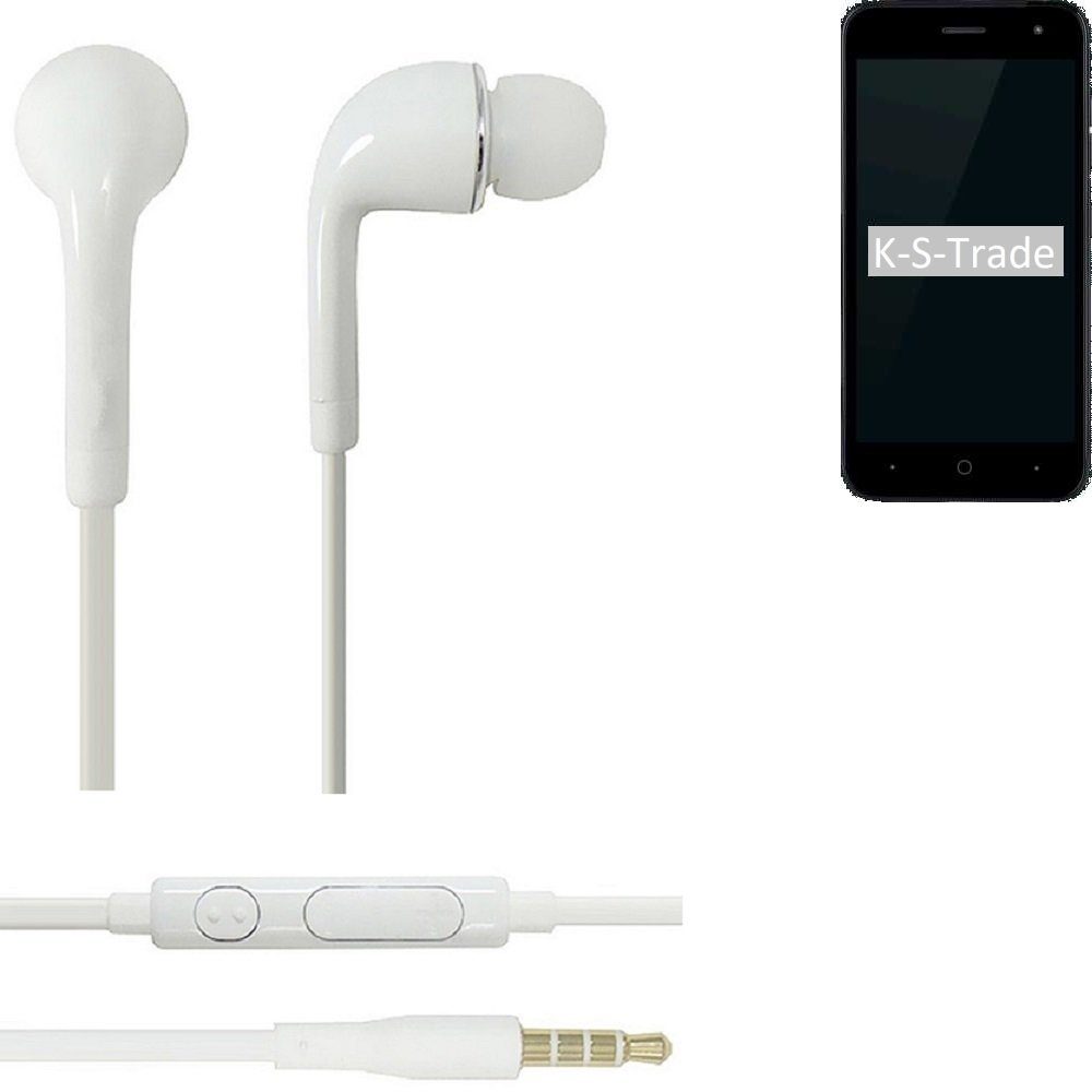 K-S-Trade für ZTE Blade L7A In-Ear-Kopfhörer (Kopfhörer Headset mit Mikrofon u Lautstärkeregler weiß 3,5mm)