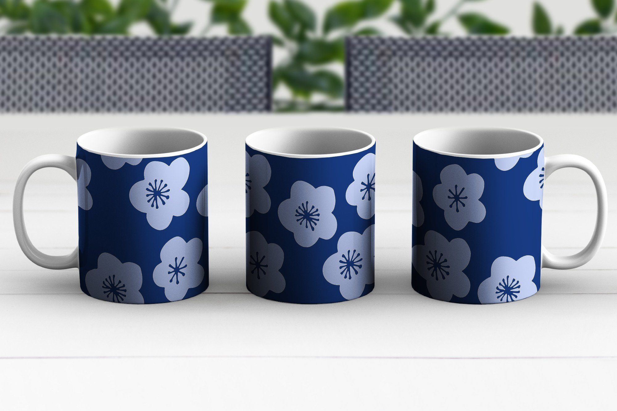 Weiß Tasse - Muster Teetasse, Geschenk Keramik, Sakura Japan, Kaffeetassen, Teetasse, Becher, MuchoWow - -