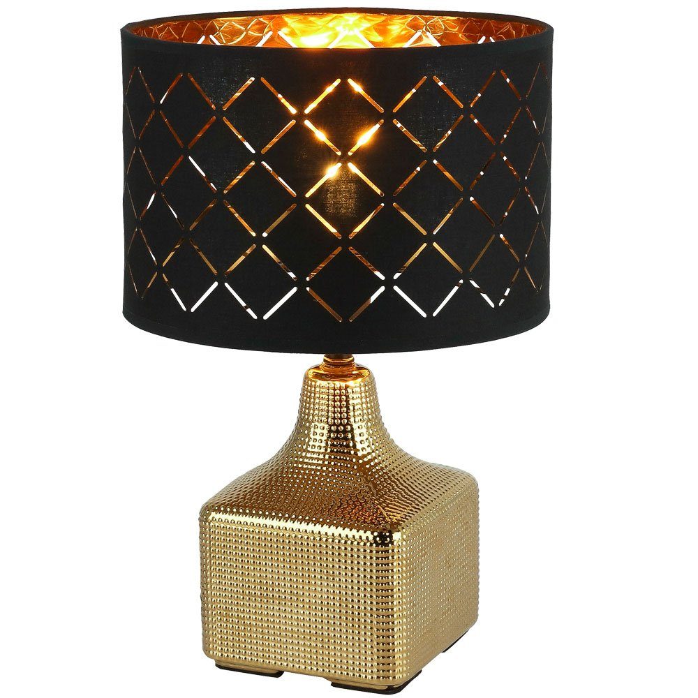 etc-shop Tischleuchte, inklusive, rund Lese schwarz nicht Licht Leuchtmittel Keramik Lampe goldfarben Textil Tisch