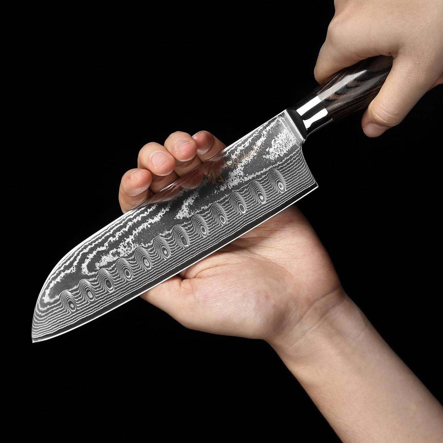 Wakoli Messer-Set 2er Damast Santokumesser-Set Küchenmesser Kochmesser mit Fingerschutz (Damastmesser mit Geschenkbox, 2-tlg., 2er Santokumesser-Set), VG10 Kern – Bild 5 von 5