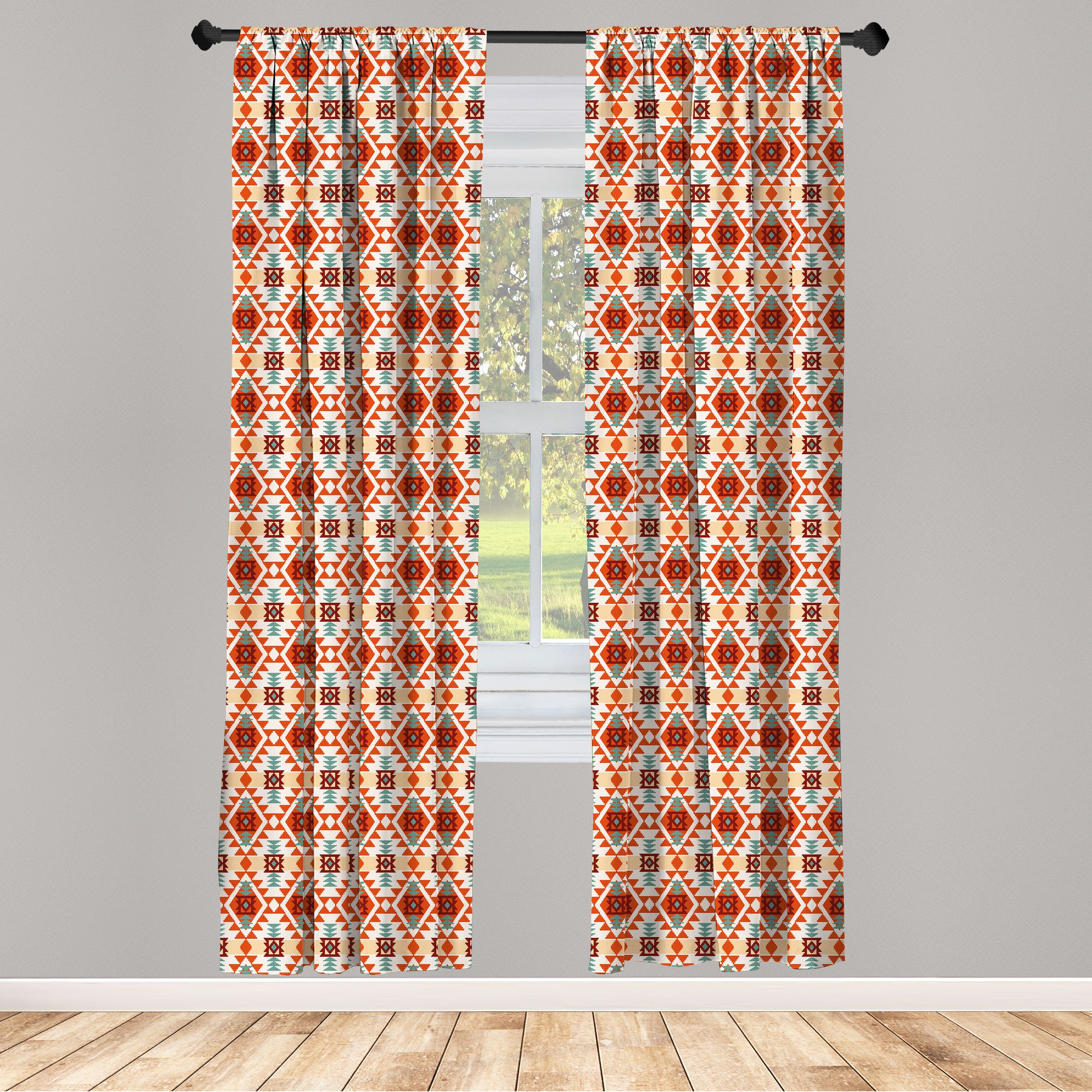Gardine Vorhang für Wohnzimmer Schlafzimmer Dekor, Abakuhaus, Microfaser, Stammes Aztec Folk Ureinwohner-Motiv