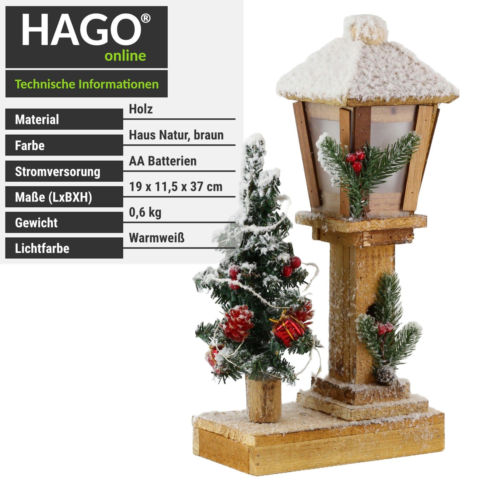 HAGO Weihnachtsfigur Weihnachtsdeko Winterlandschaft Laterne Winterwonderland Figur Baum