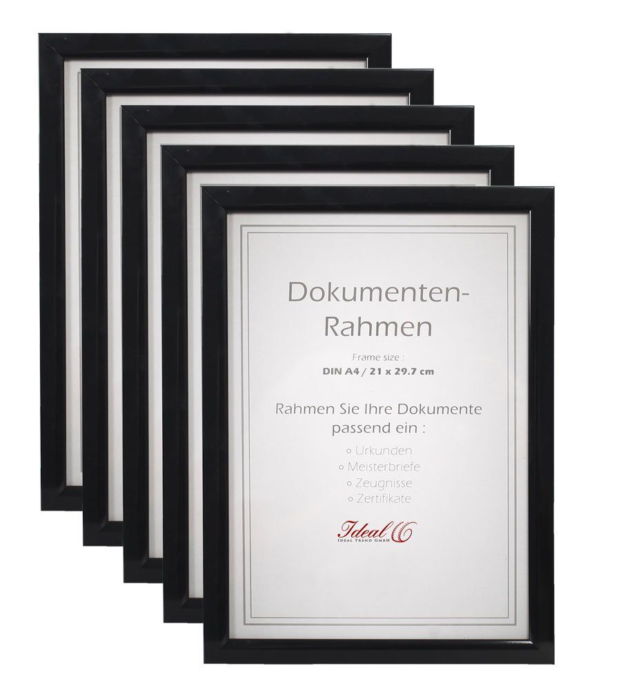 IDEAL TREND Bilderrahmen 2er 3er 5er 10er Pack Dokument Bilderrahmen 21x29,7 DIN A4 Urkunde Fot 5er Pack Schwarz