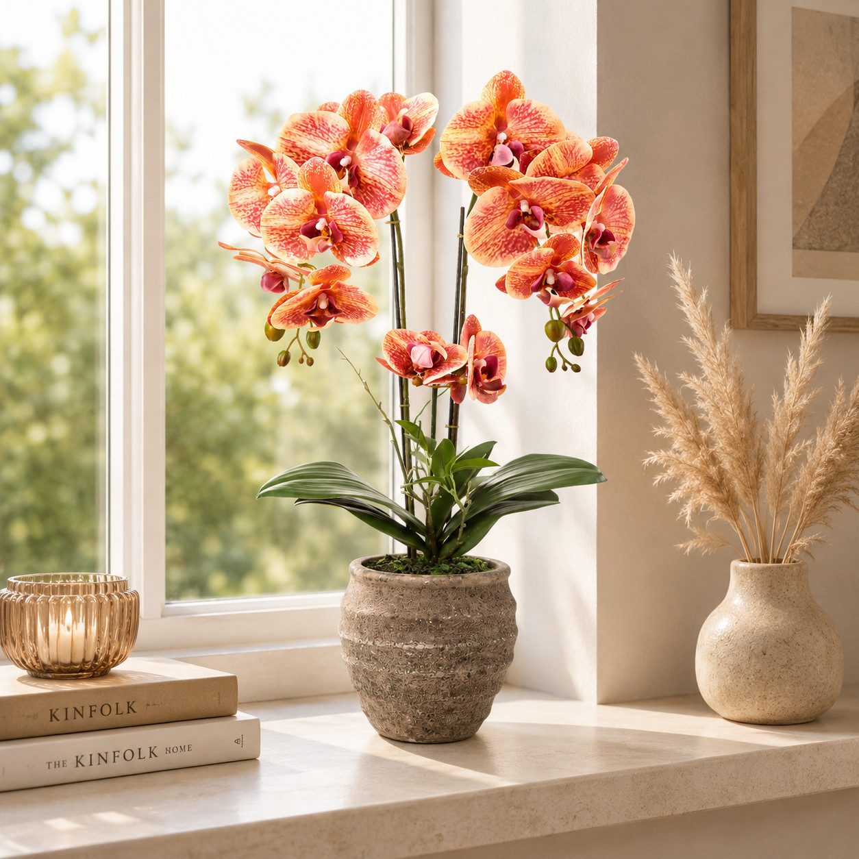 Kunstorchidee PASCH® Orchidee künstlich wie echt (60cm) in Urban Stone Töpfen Orchidee, PASCH, Real Touch Blüten, Handgefertigter Stone Cube – Bild 4 von 5