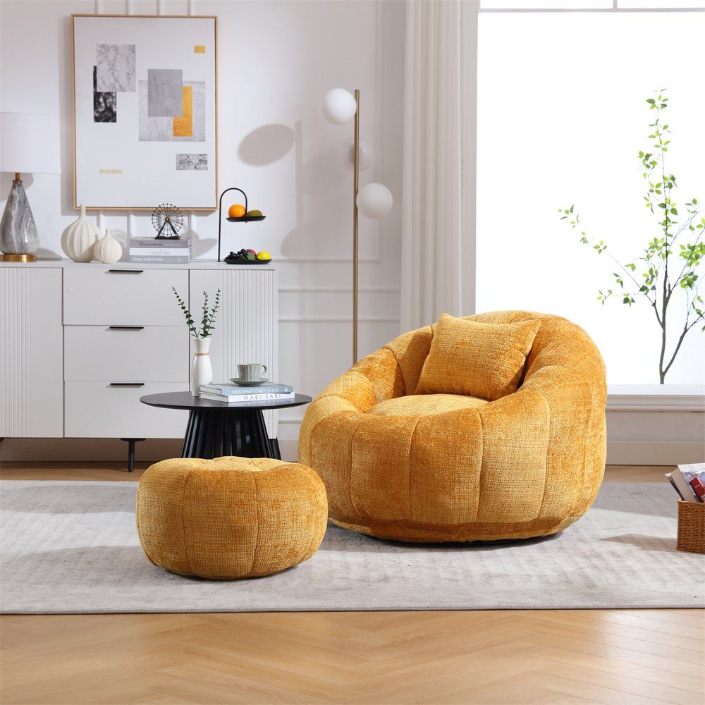 OKWISH Stuhl runder drehbarer Sitzsack-Stuhl (360°-freie Rotation super weiche Couch), hoher Dichte Memory-Schaum gefüllter erwachsener Sitzsack-Stuhl