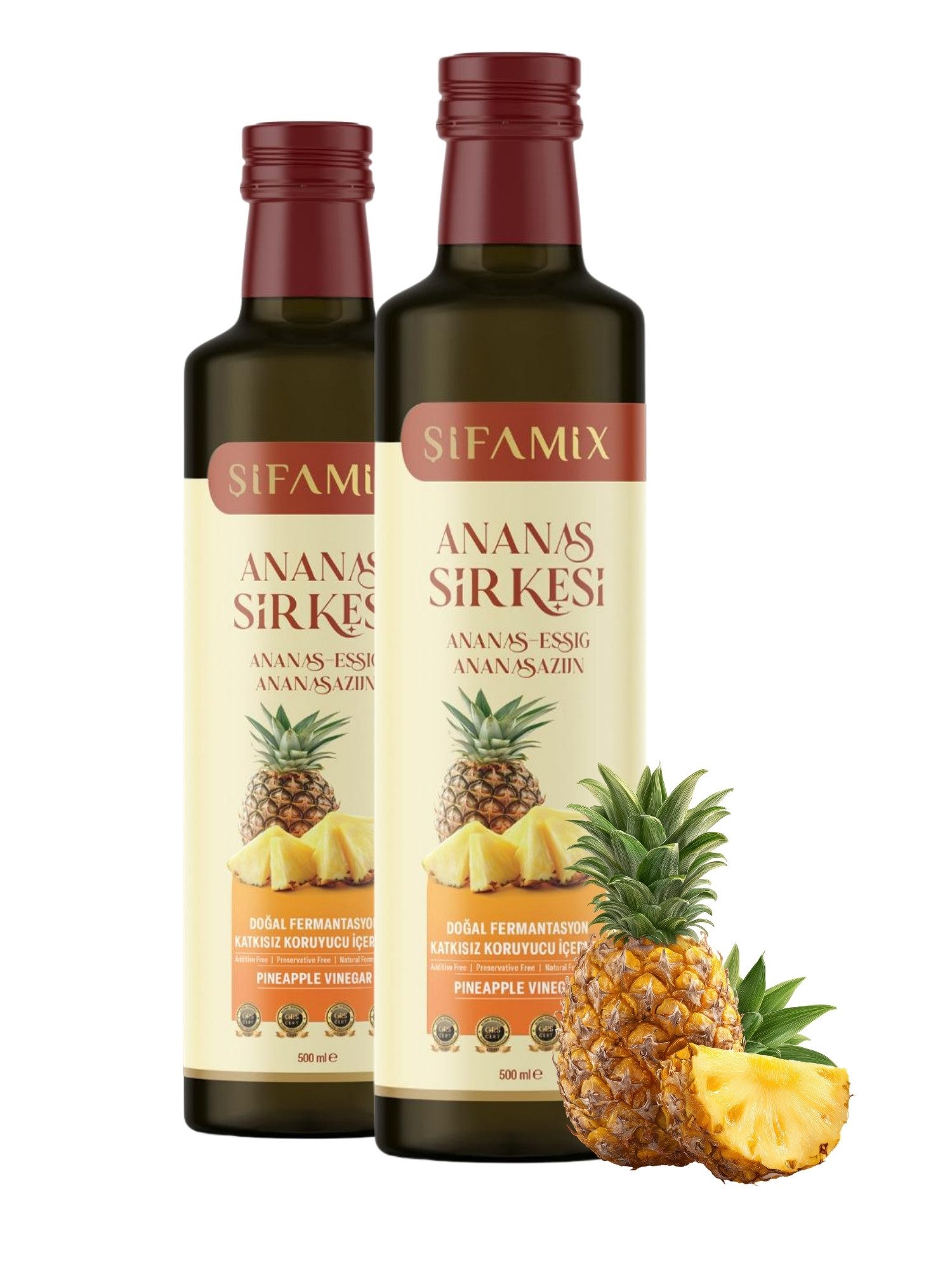 ADELSHOP Essig Sifamix Ananassessig - Traditionell Fermentiert & Naturtrüb, 500 ml