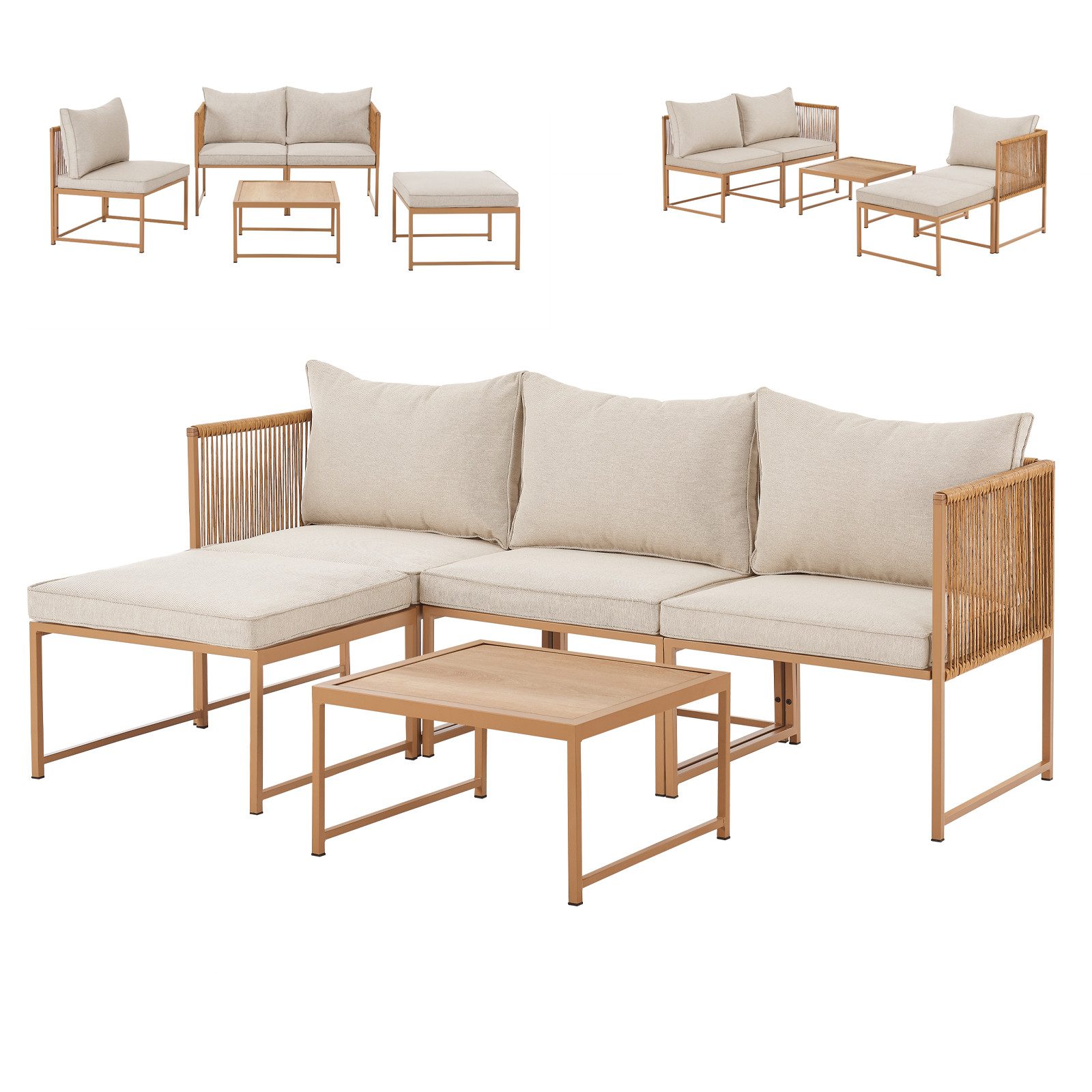 SVITA Gartenlounge-Set DETROIT, (Modul-Set), Gartenmöbel Flexibel Sofa Tisch Sessel Ottoman