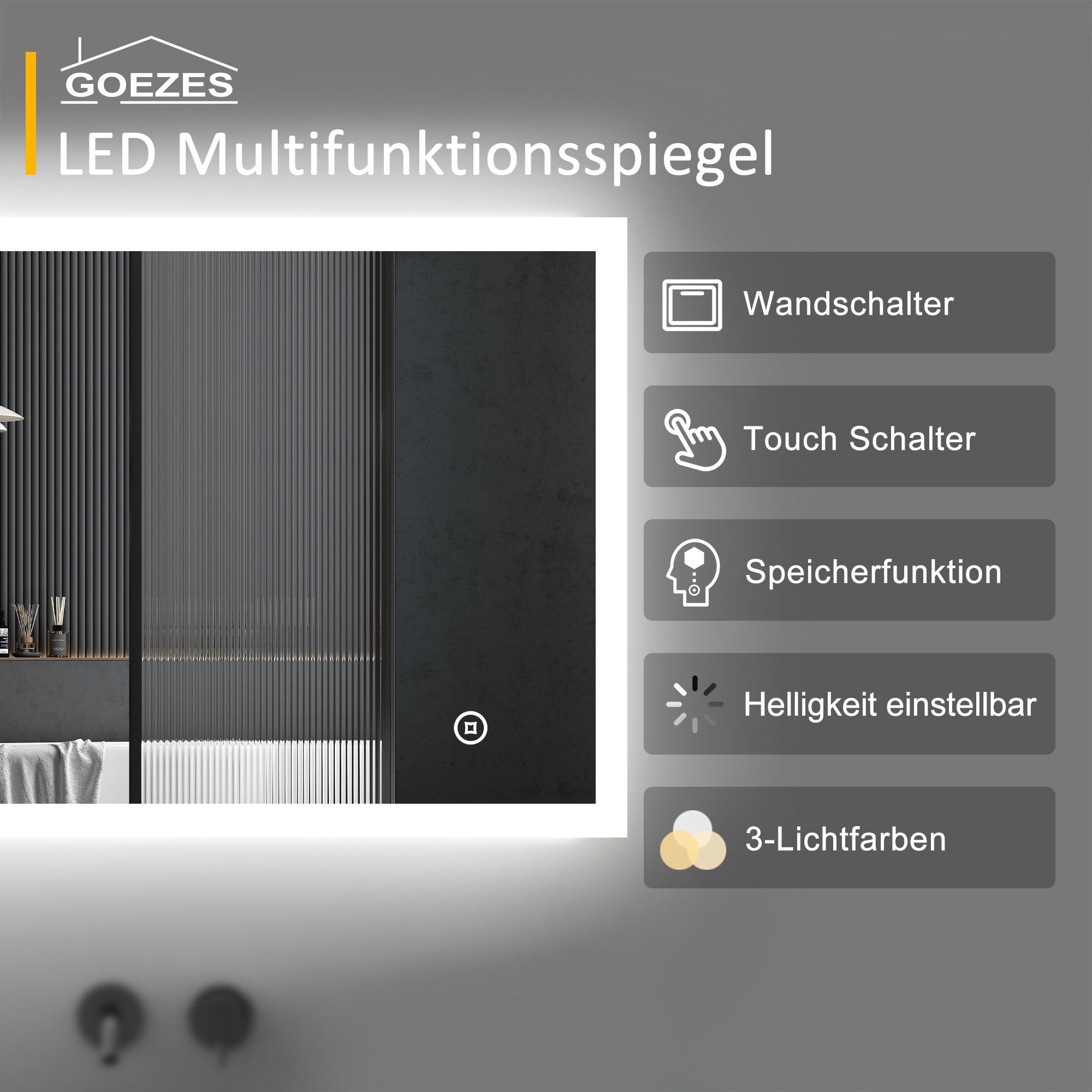 WDWRITTI Badspiegel Badezimmerspiegel Led 100x60cm Helligkeit günstig online kaufen