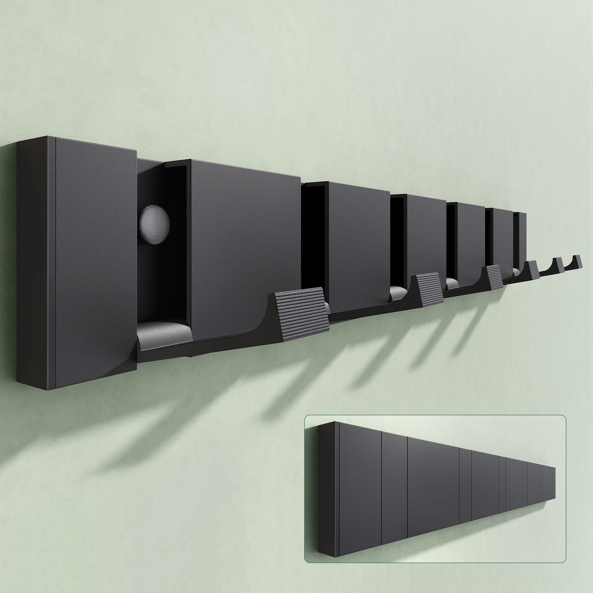 Mai & Mai Wandgarderobe Wandhaken Garderobenleiste Garderobenhaken mit 4/6 klappbaren Haken, Faltmechanik und Anti-Rutsch-Textur
