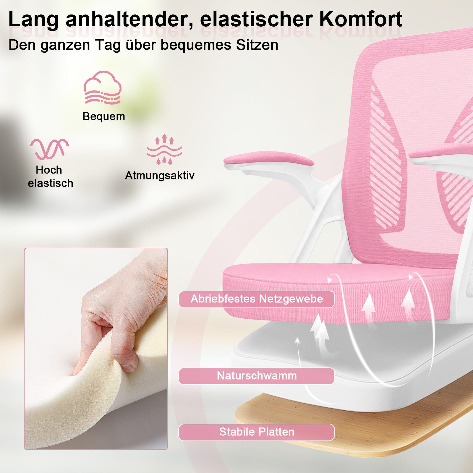Milacyee Bürostuhl Ergonomischer Bürostuhl mit 90° klappbaren, gepolsterten Armlehnen (Höhenverstellbarer Atmungsaktiv Chefsessel mit geräuscharmen Rollen,Drehs – Bild 4 von 5