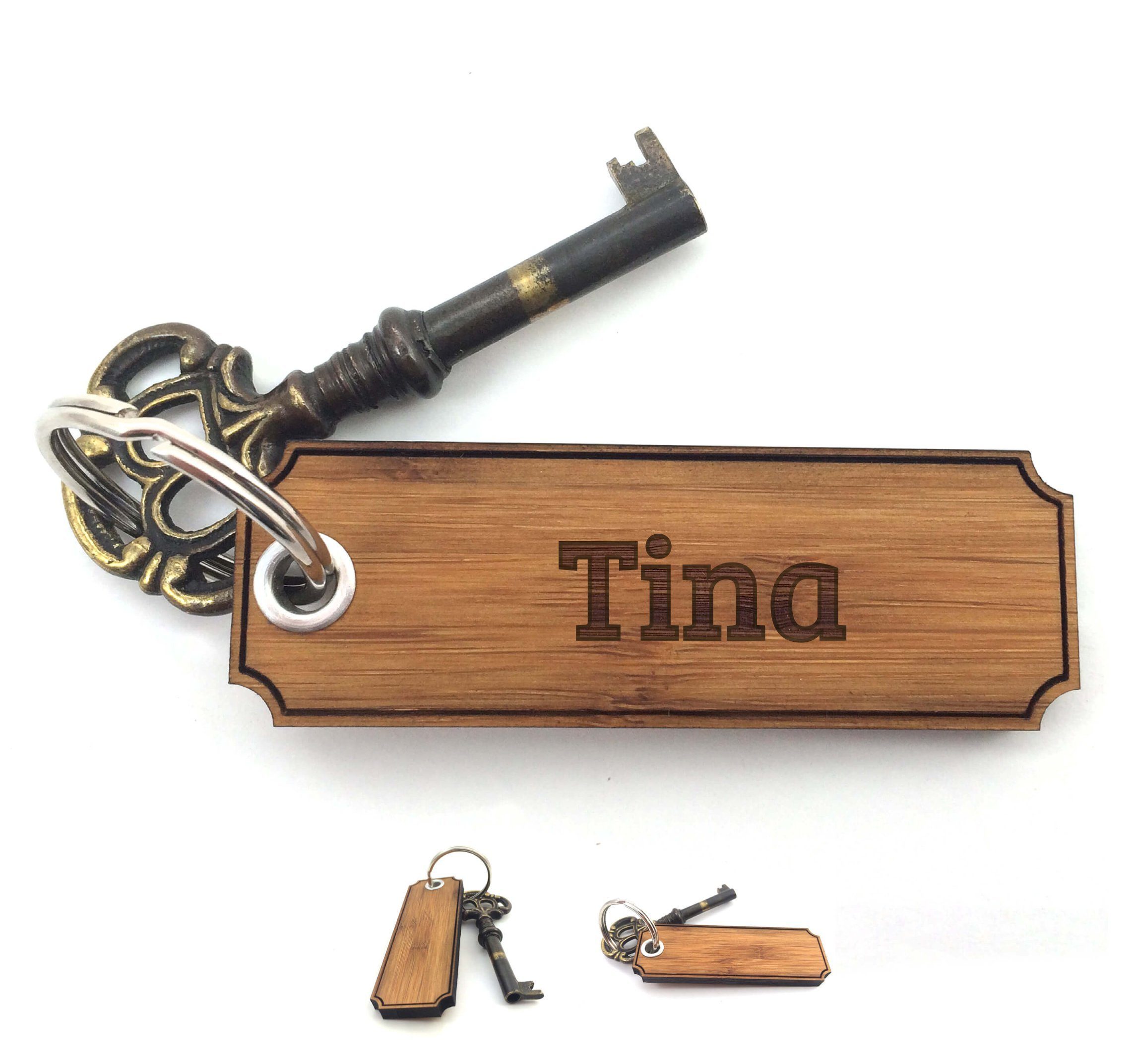 Mr. & Mrs. Panda Schlüsselanhänger Tina - Bambus - Geschenk, Geschenke, Gravur, Schenken, Schlüsselanhän (1-tlg)