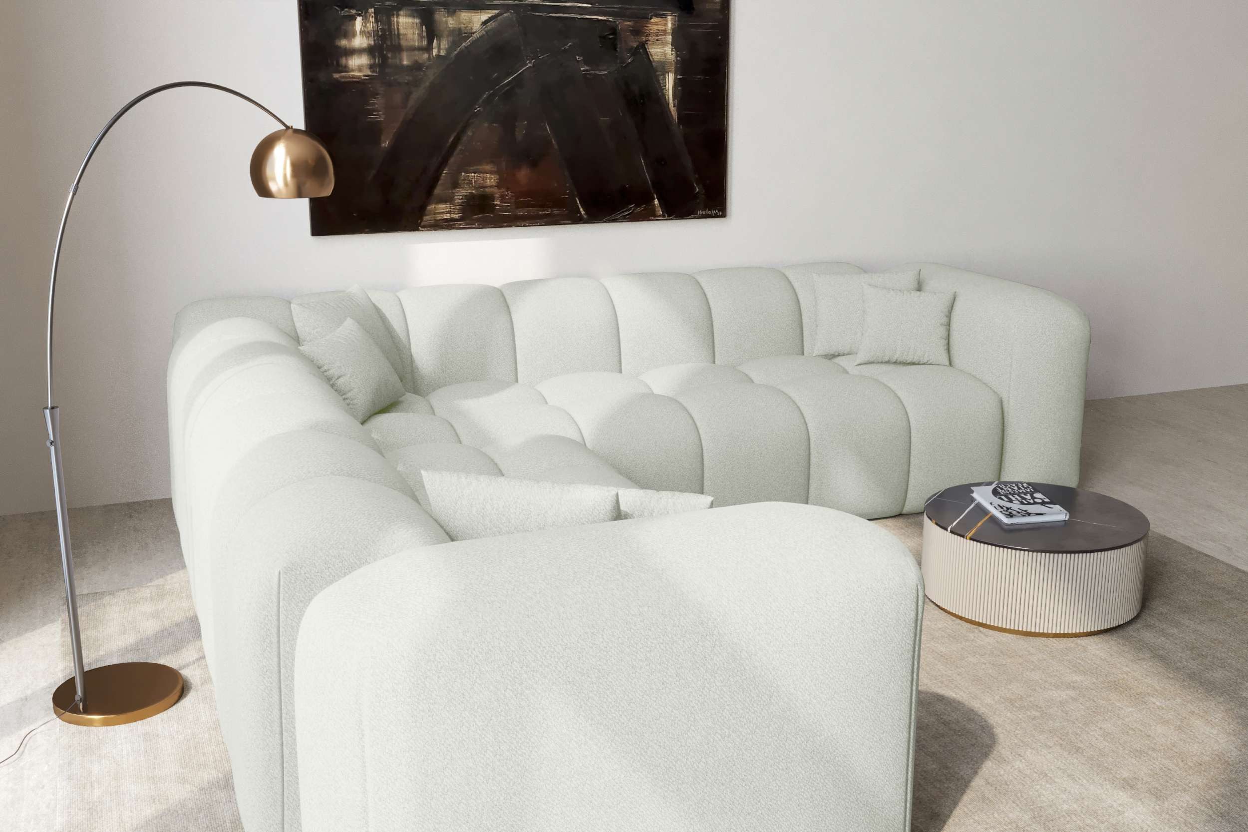 99rooms Ecksofa Livorno, Sofa L-Form, Eckcouch, Rundumbezug aus gepolstertem Strukturstoff NEVE