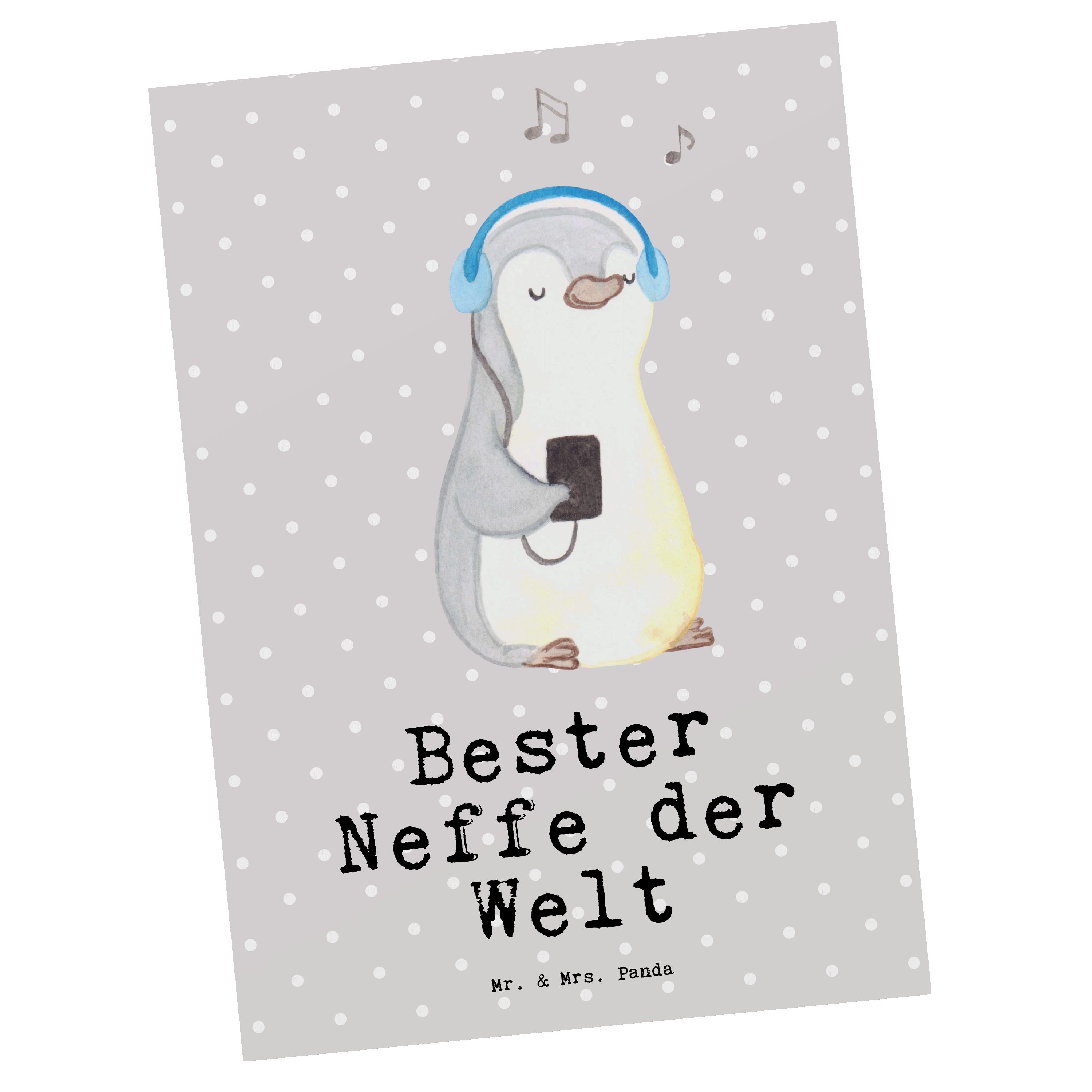 Mr. & Mrs. Panda Postkarte Pinguin Bester Neffe der Welt - Grau Pastell - Geschenk, Einladungska