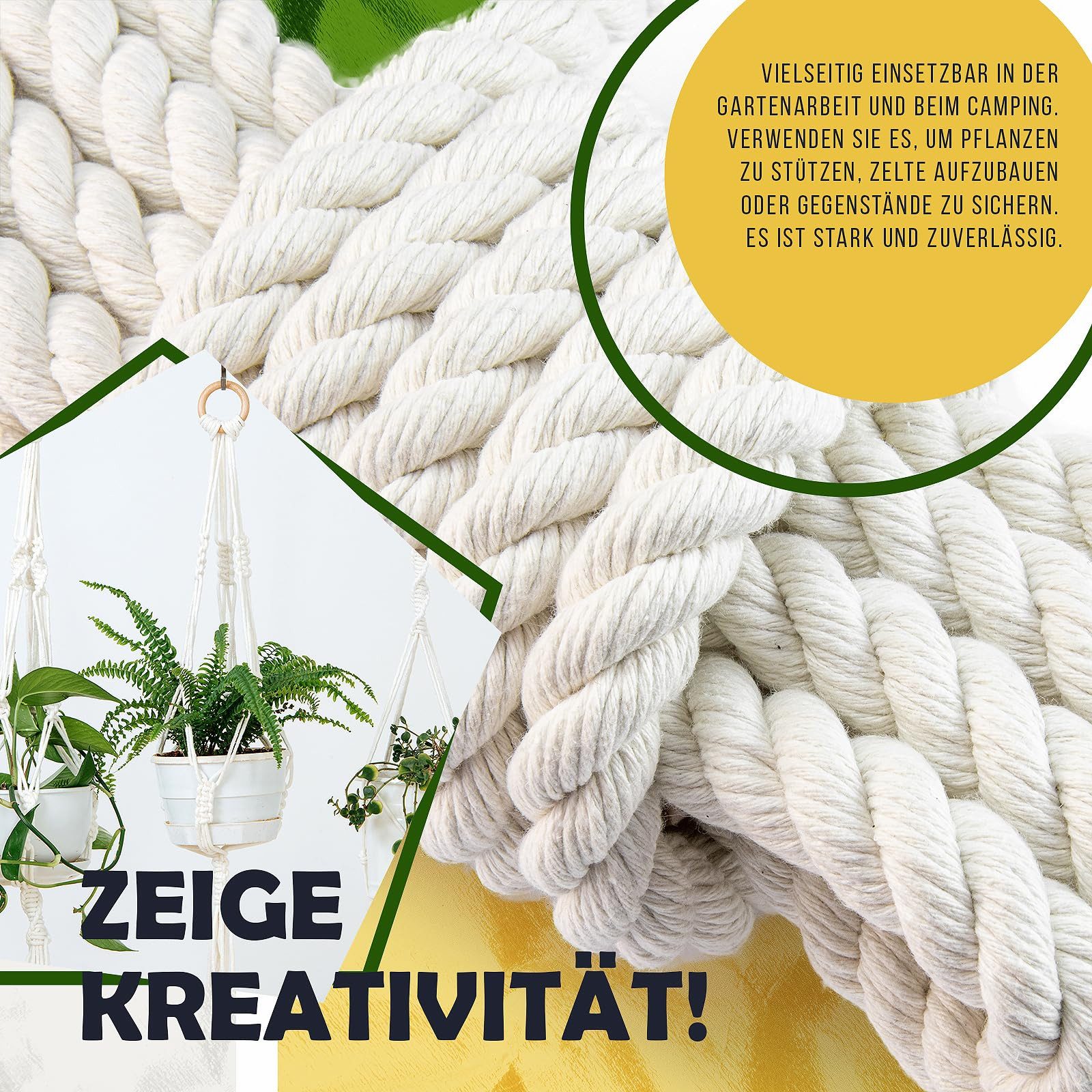 DQ-PP DQ-PP Baumwollseil, 6-20mm, 5m, Baumwollkordel, Makramee, Garn, Seil