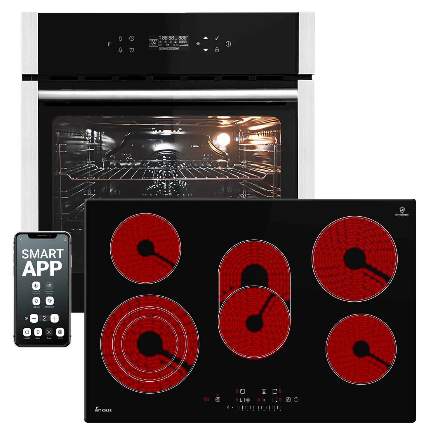 KKT KOLBE Backofen-Set EB8313HC Backofen und Kochfeld SET8313HCCH77RL, mit Teleskopauszug, DampfClean, Herdset / Heißluft / Einbaubackofen / Kochmulde / WIFI