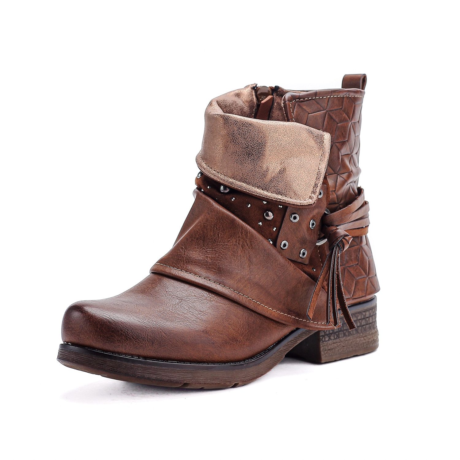 Pogolino ST20 Bikerboots Damen Biker Boots leicht gefüttert Nieten Reißverschluß