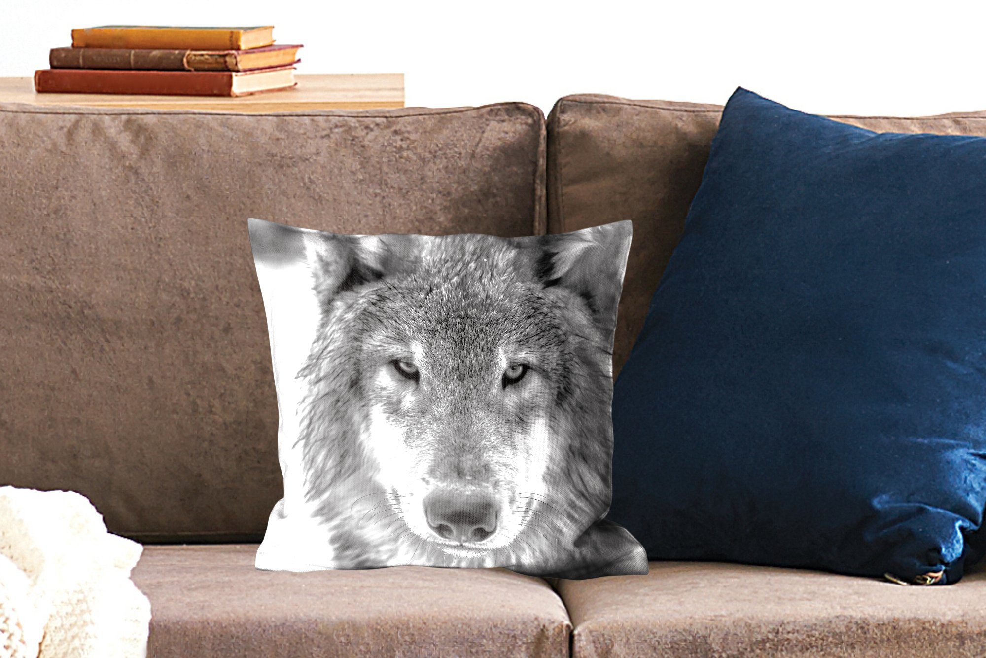 Wolf Sofakissen im und Wohzimmer, Winter in für Deko, Weiß, mit Füllung Dekokissen Zierkissen MuchoWow Schwarz Schlafzimmer,