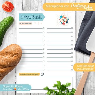 CreativeRobin Notizblock Menüplaner mit Einkaufsliste • Essensplaner Block A5 mit 50 Blatt