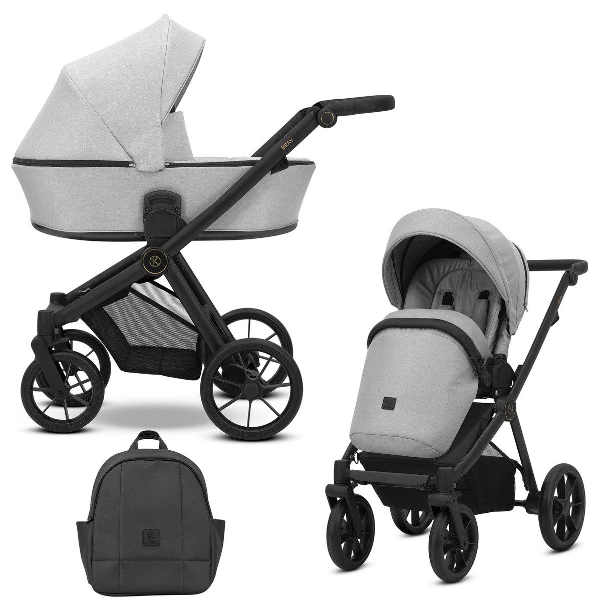 KUNERT Kombi-Kinderwagen 2 in1 BRAV Kinderwagen mit schwarzem Rahmen und Eco-Gelrädern, Zertifiziert von TUV NORD und ZETOM, entspricht EN 1888-1:2018