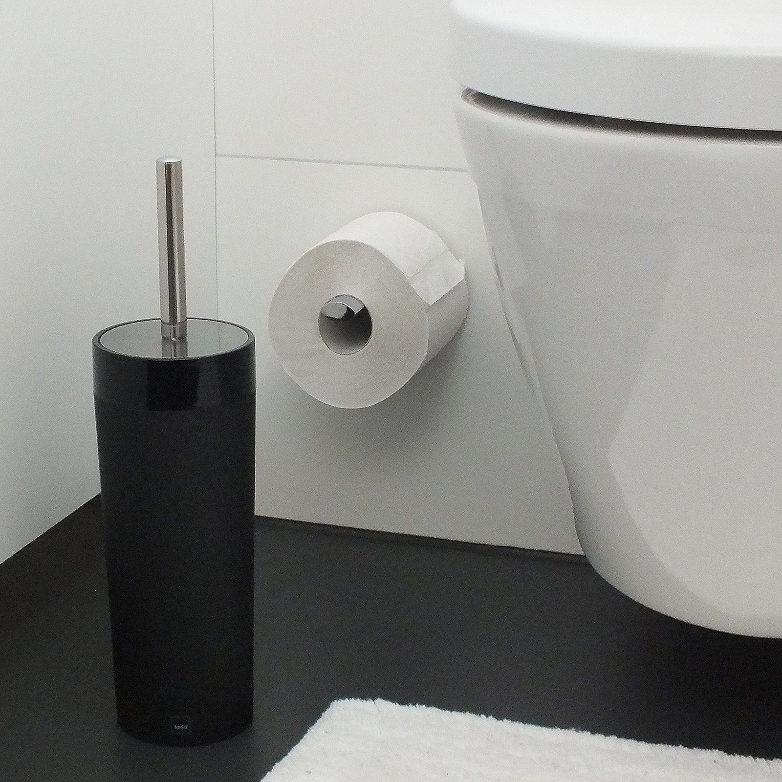 mit samtig Gray, Acrylglasdeckel Oberfläche, schwarz Bürste kela WC-Garnitur raue wechselbare leicht