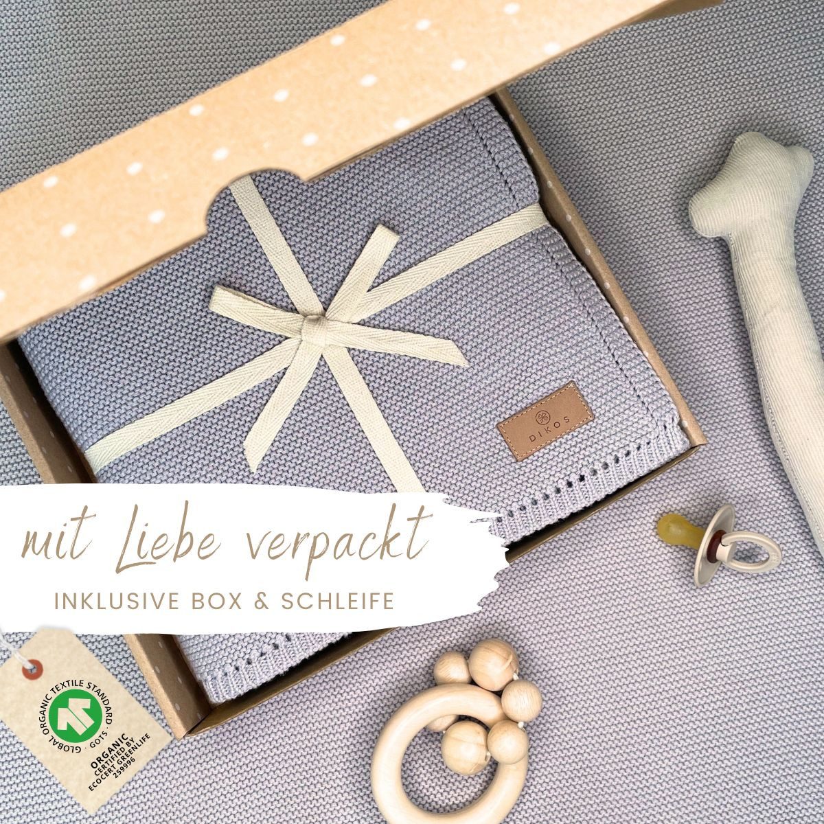 Babydecke DIKOS® Baby Decke für Neugeborene aus *100%* Bio Baumwolle, DIKOS, Kuscheldecke PREMIUM Qualität Geschenk zur Geburt, atmungsaktiv, clean