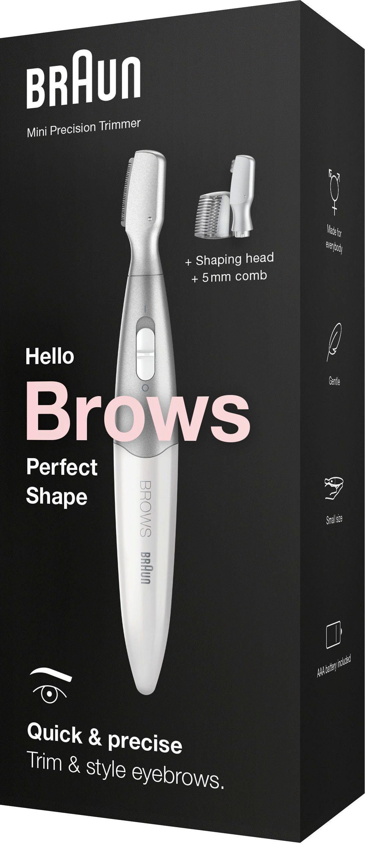 Braun Augenbrauentrimmer FG1106 Augenbrauen-Mini-Präzisionstrimmer, passt in jede Handtasche
