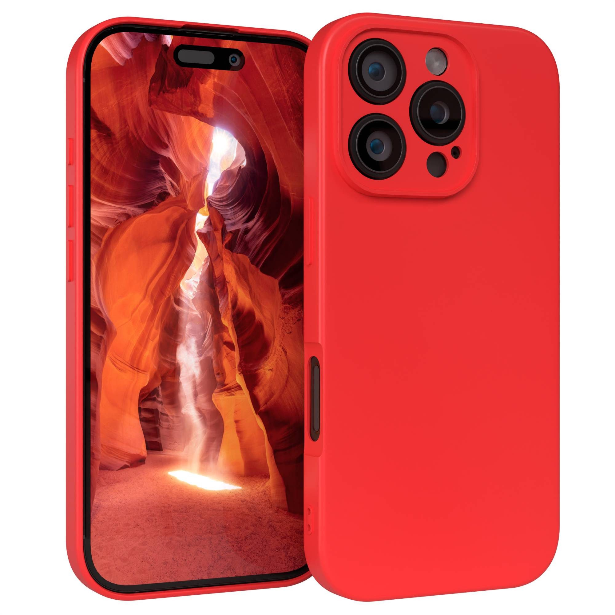 EAZY CASE Handyhülle für Apple iPhone 16 Pro Hülle Silikon 6,3 Zoll, Silikon Schutzhülle mit Kameraschutz stoßfest Handycover elastisch Rot