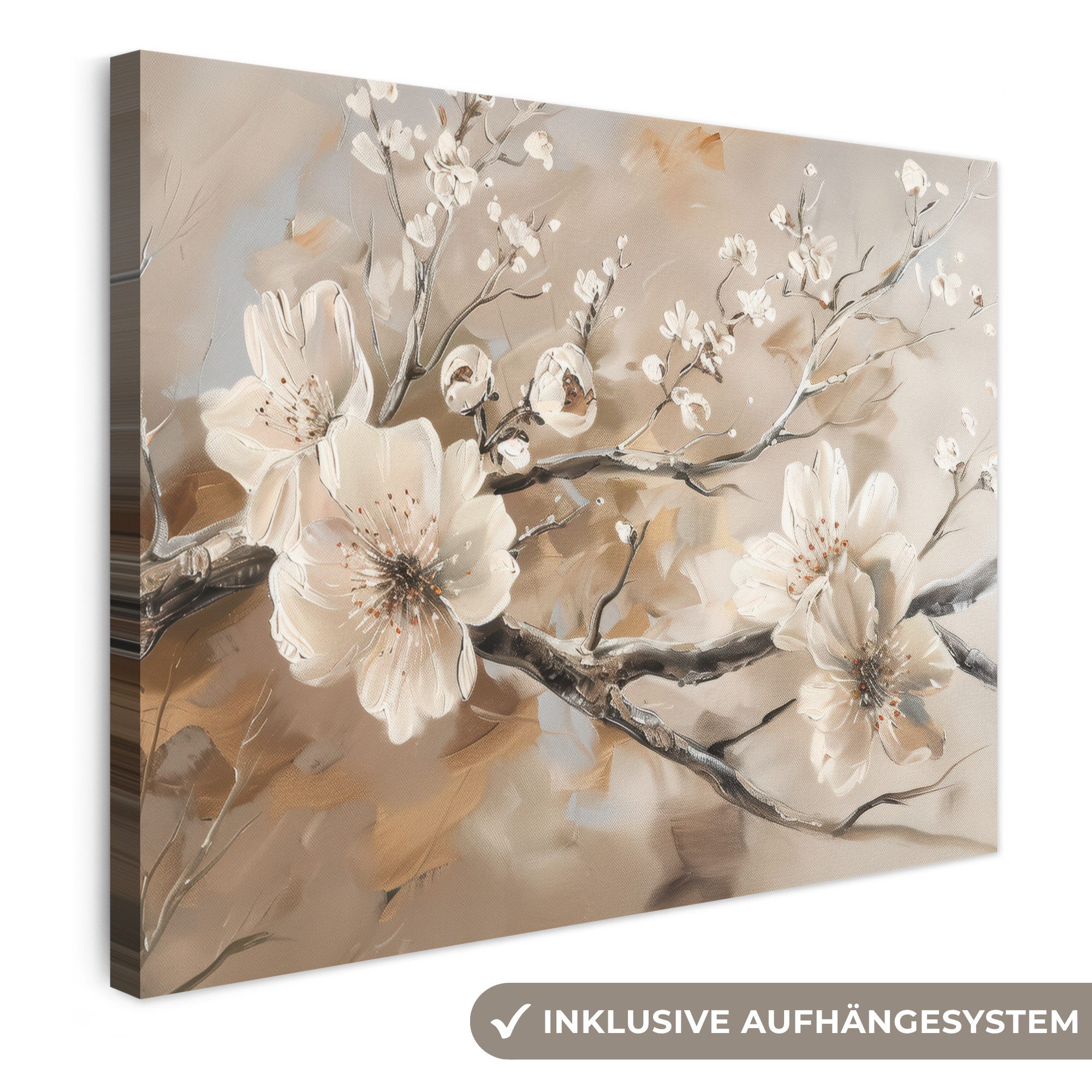 OneMillionCanvasses® Leinwandbild Blumen - Natur - Weiß - Blüte - Abstrakt, Fotodruck (1 St), Wandbild Leinwandbilder, Aufhängefertig, Wanddeko 40x30 cm