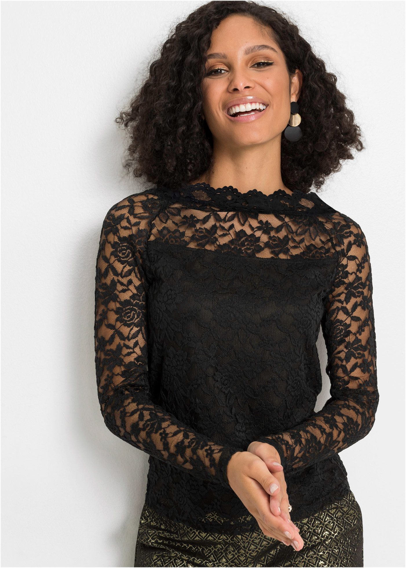 bonprix Langarmshirt Spitzen-Langarmshirt günstig online kaufen