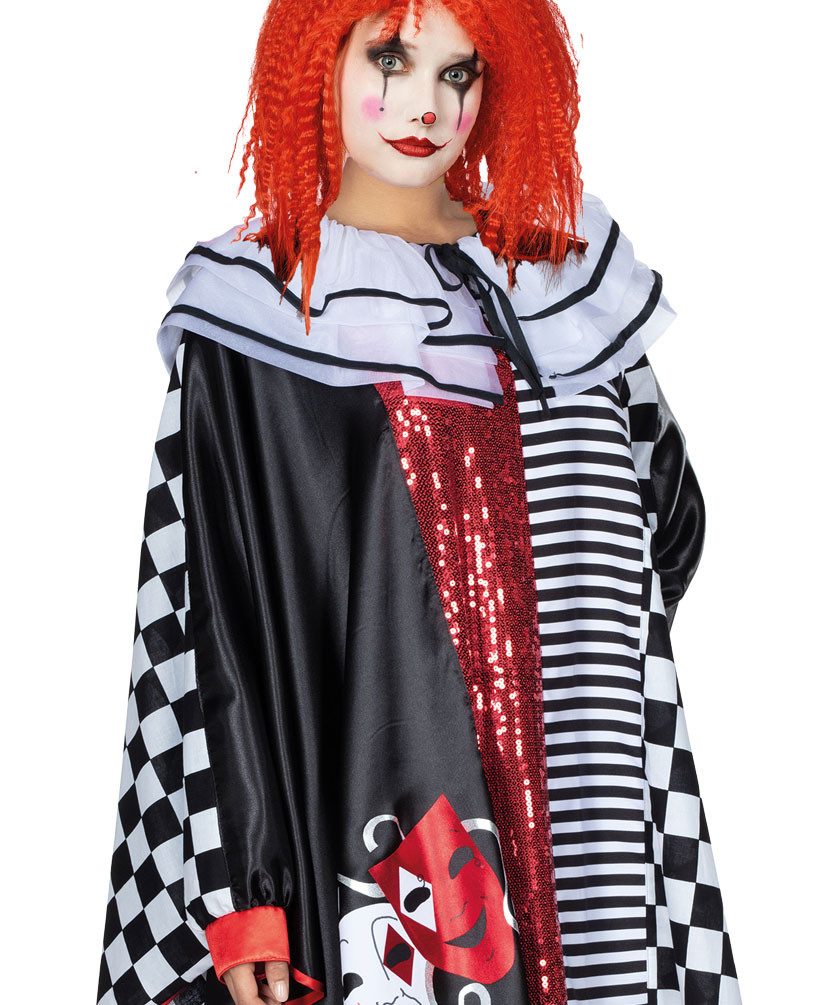 Karneval-Klamotten Kostüm Damen Pierrot Harlekin Narren Karnevalskostüm, Damenkostüm Frauenkostüm Clownsumhang Pierrotcape Fasching