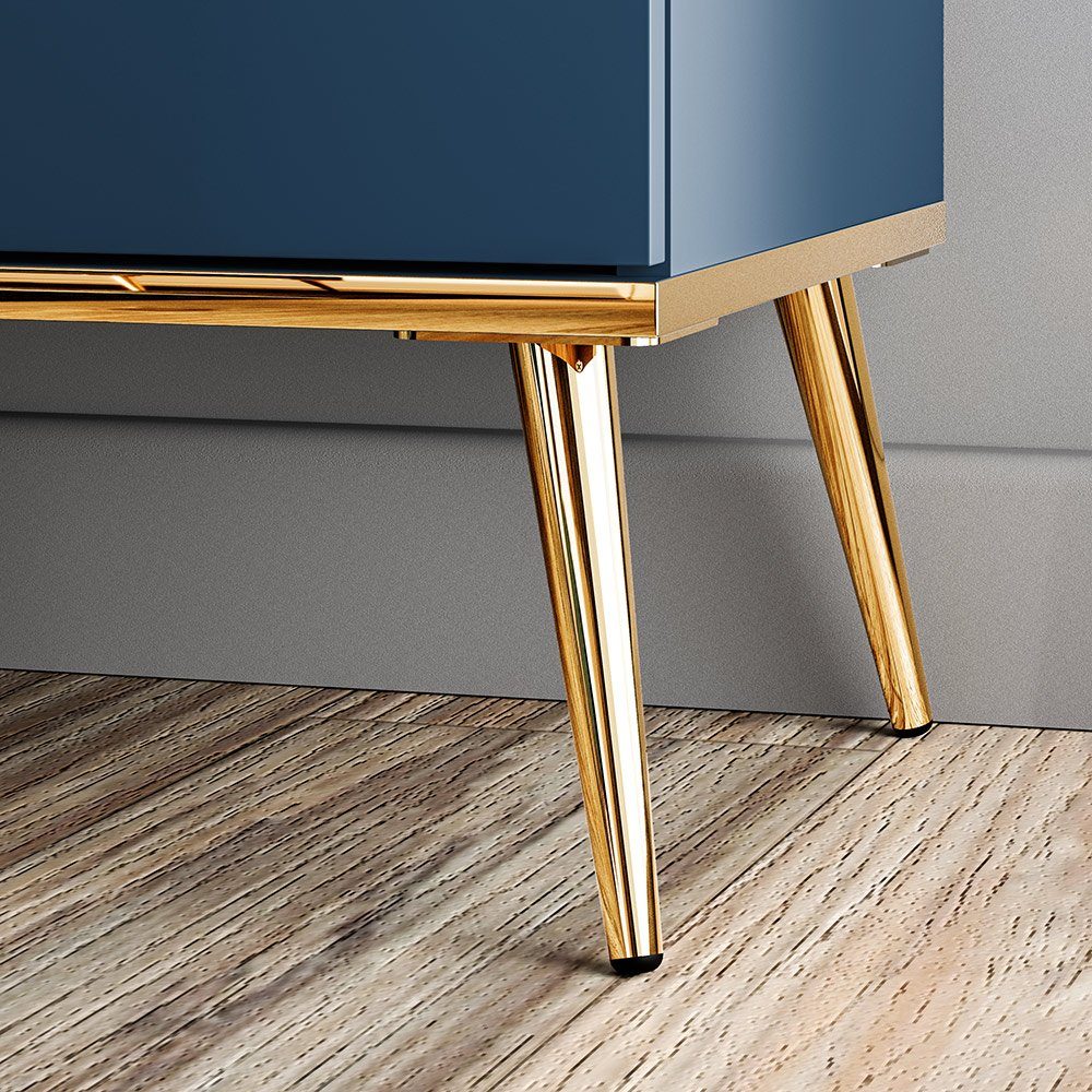 Lomadox Wohnwand MONTPELLIER-131, (4-St), dunkelblau, LED-Beleuchtung, Füße & Griffe goldfarben, mit Couchtisch