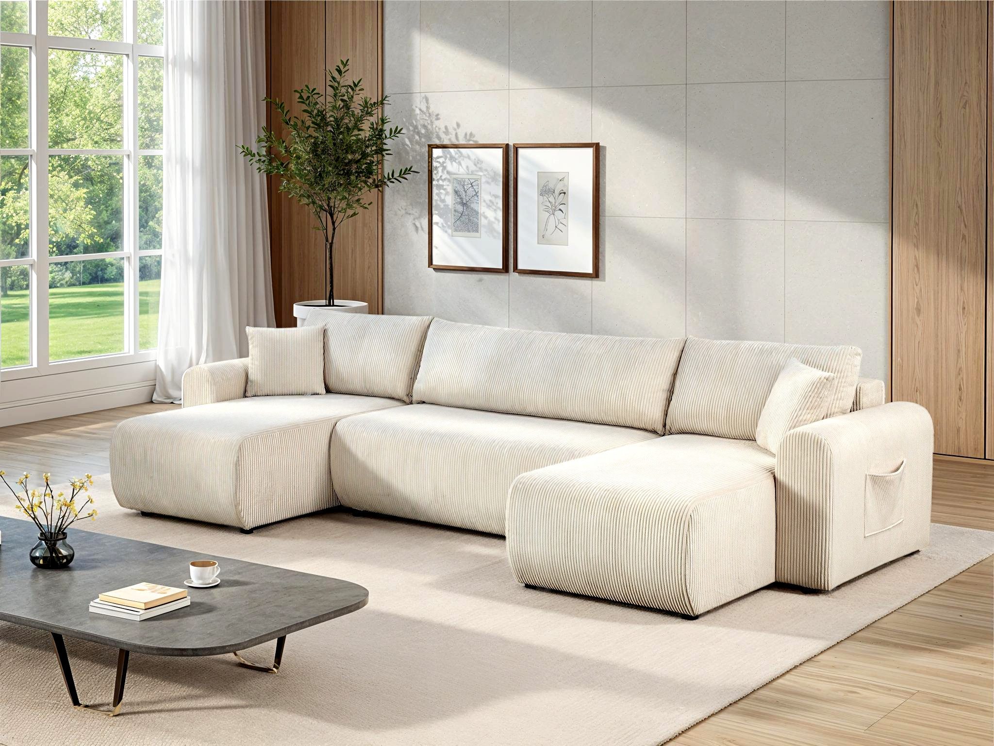 OTTO home Wohnlandschaft JONAA, U-Form, 311 cm - OTTO. Verlässliche Qualität., Schlaffunktion 133/270cm, Bettkasten, Cord, Struktur, Unser Tiefpreis