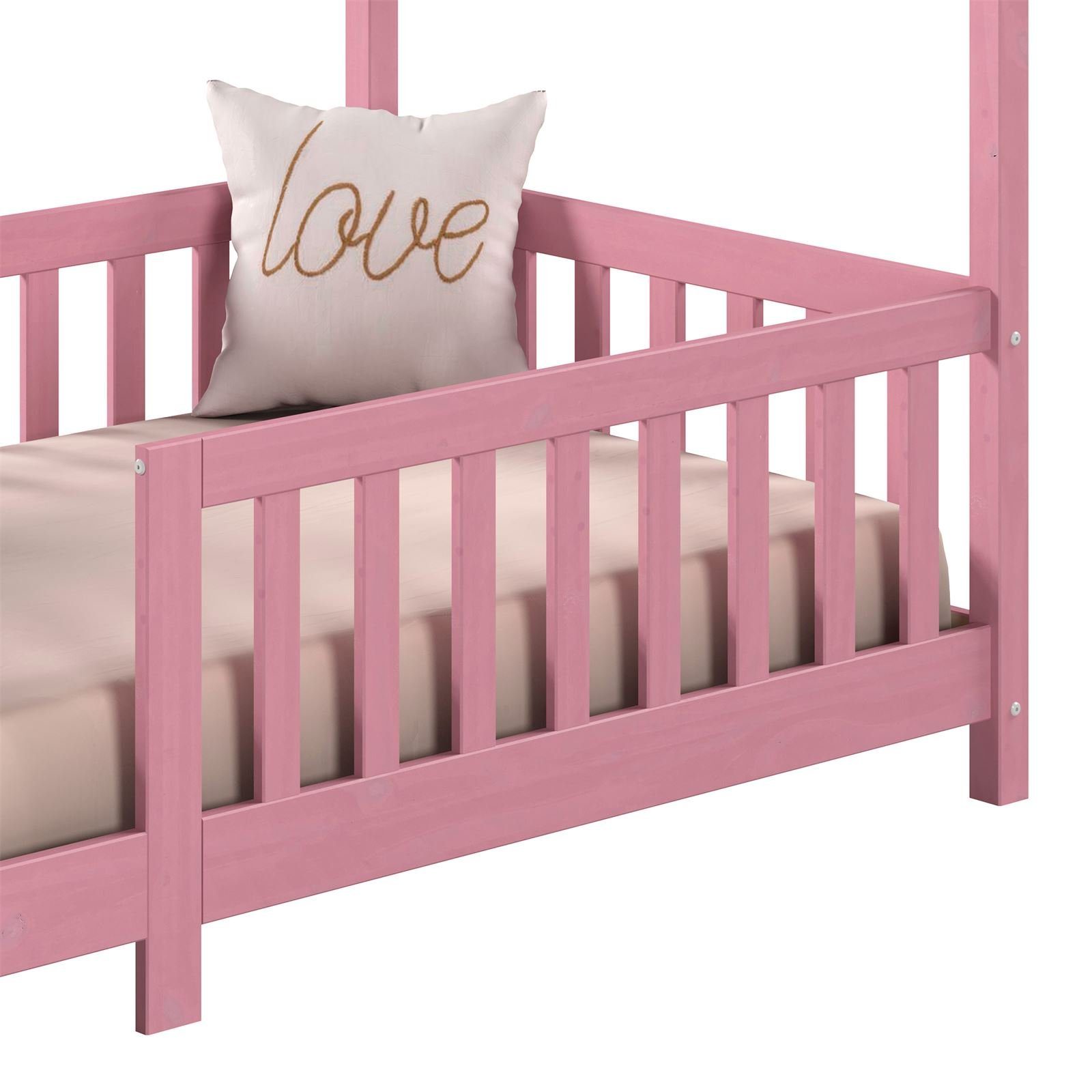 mit Hausbett Kiefer Montessori und Dach rosa rausfal IDIMEX Bett x Tipibett NINA, 200 Kinderbett 90