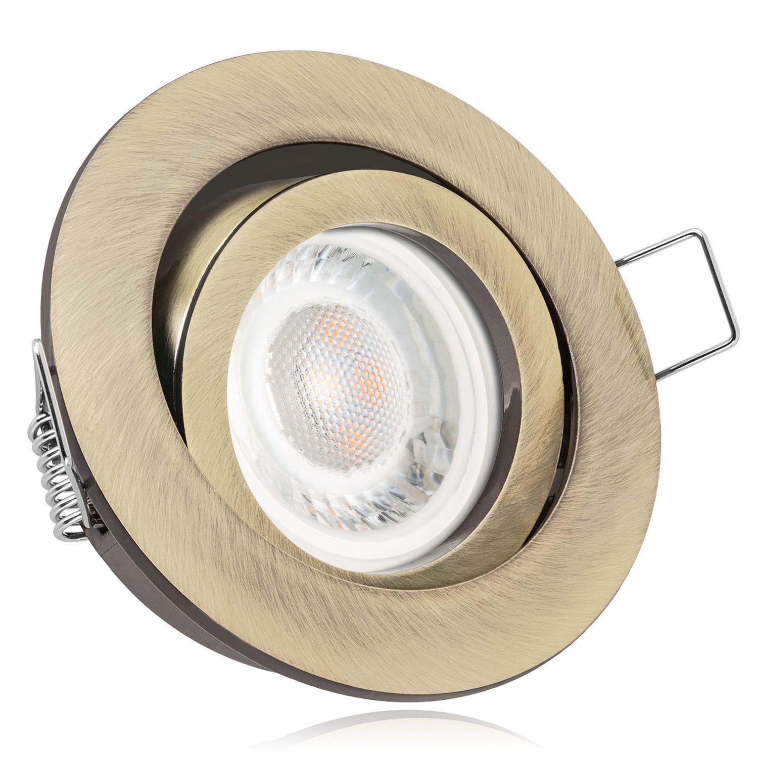 LEDANDO LED Einbaustrahler LED Einbaustrahler Set extra flach in gold / messing mit 5W Leuchtmitt