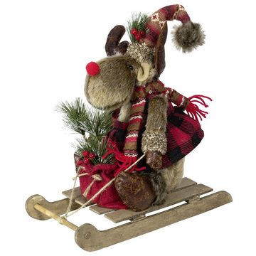 Christmas Paradise Weihnachtsfigur Elch auf Schlitten 30cm (Dekofigur, 1 St), rodelndes Rentier, Weihnachtsdeko Rot
